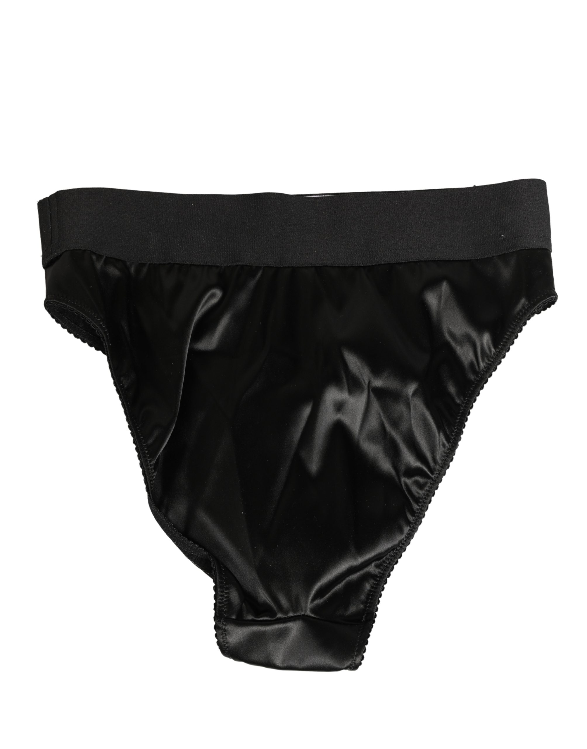 Dolce & Gabbana Black Satin High-Waist Brief Logo Women Underwear - Image 4