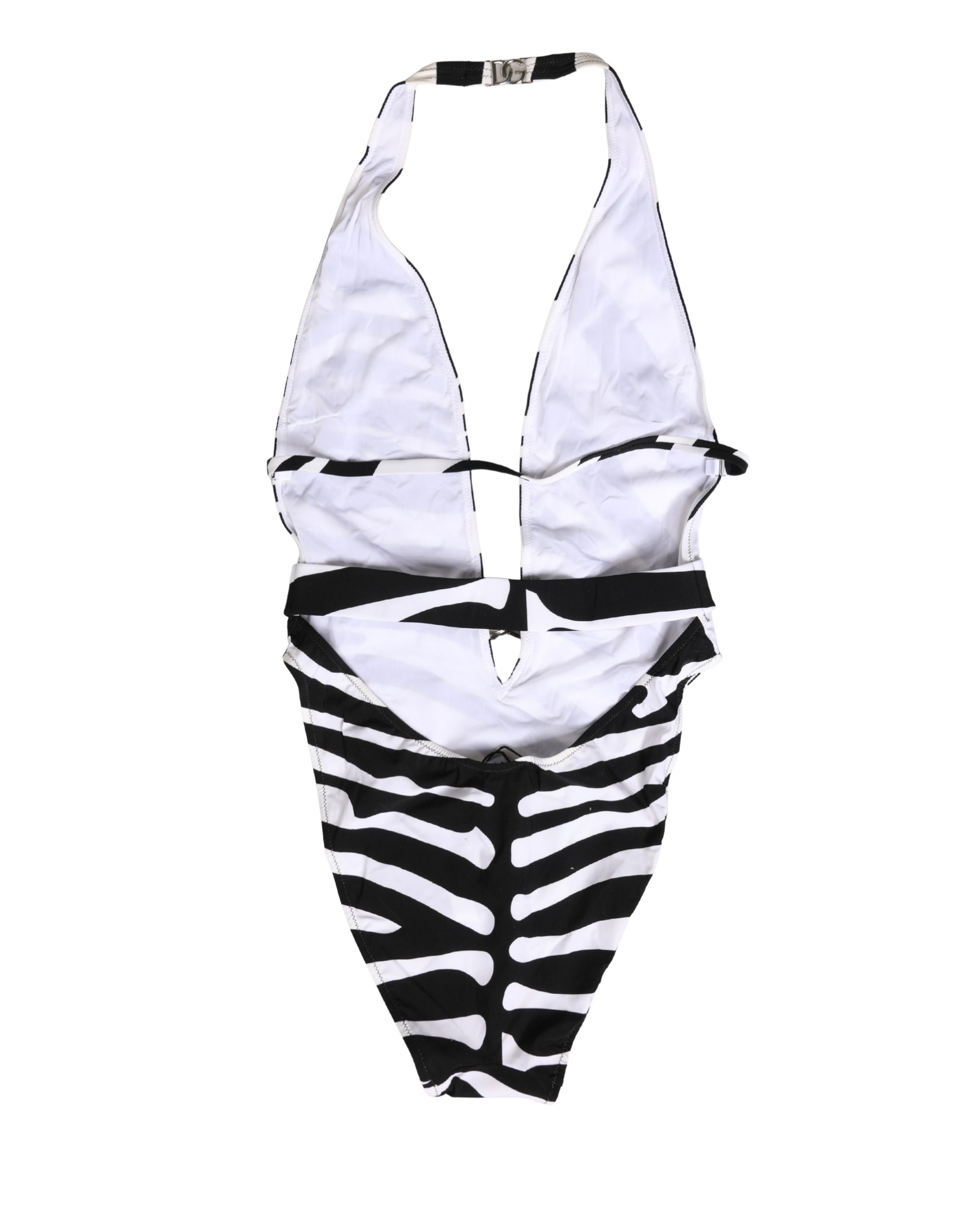 Dolce & Gabbana Black White Zebra Deep V-Neck One Piece Swimwear - Image 3
