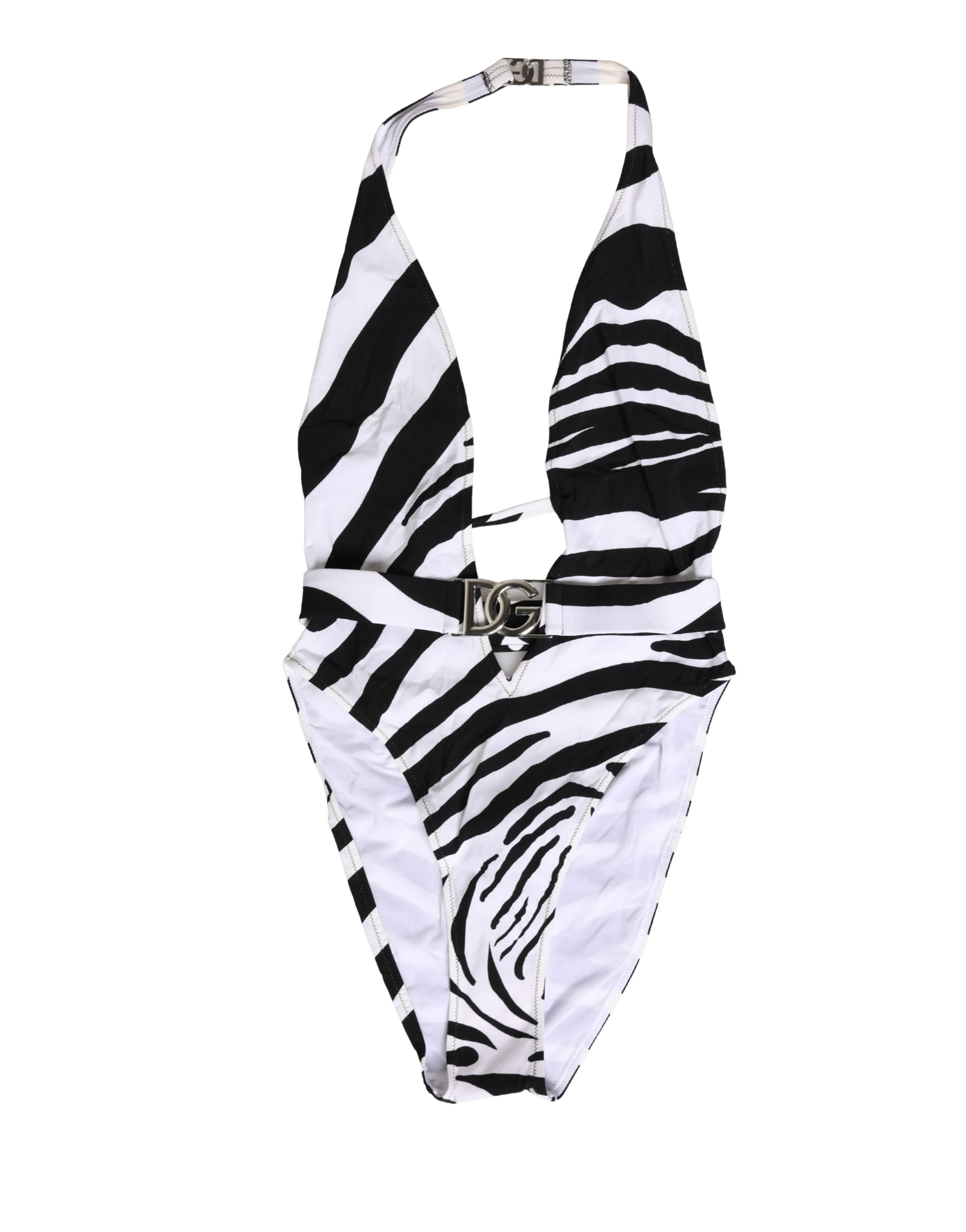 Dolce & Gabbana Black White Zebra Deep V-Neck One Piece Swimwear - Image 2
