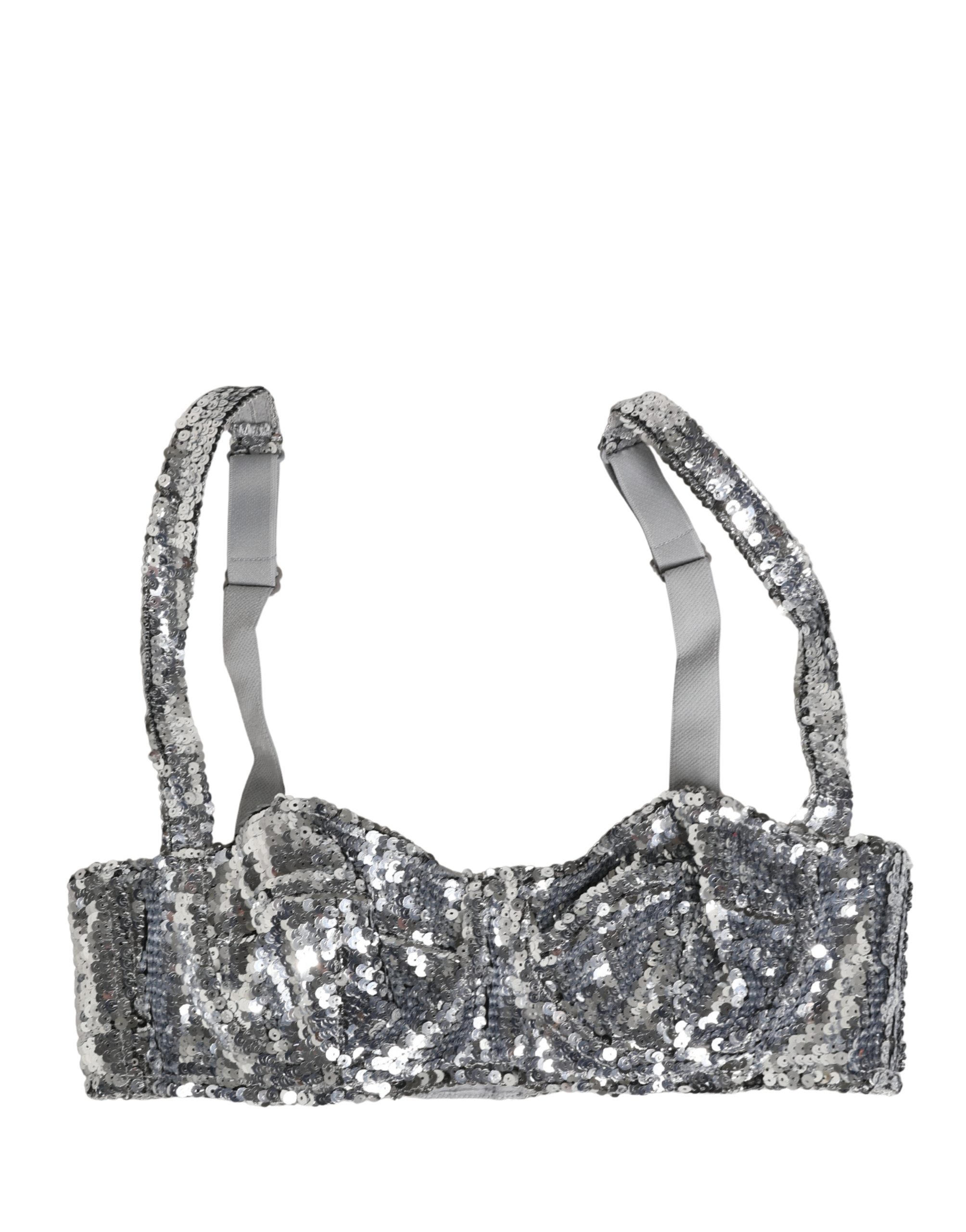 Dolce & Gabbana Silver Sequined Nyon Balconnet Bra Underwear - Image 2