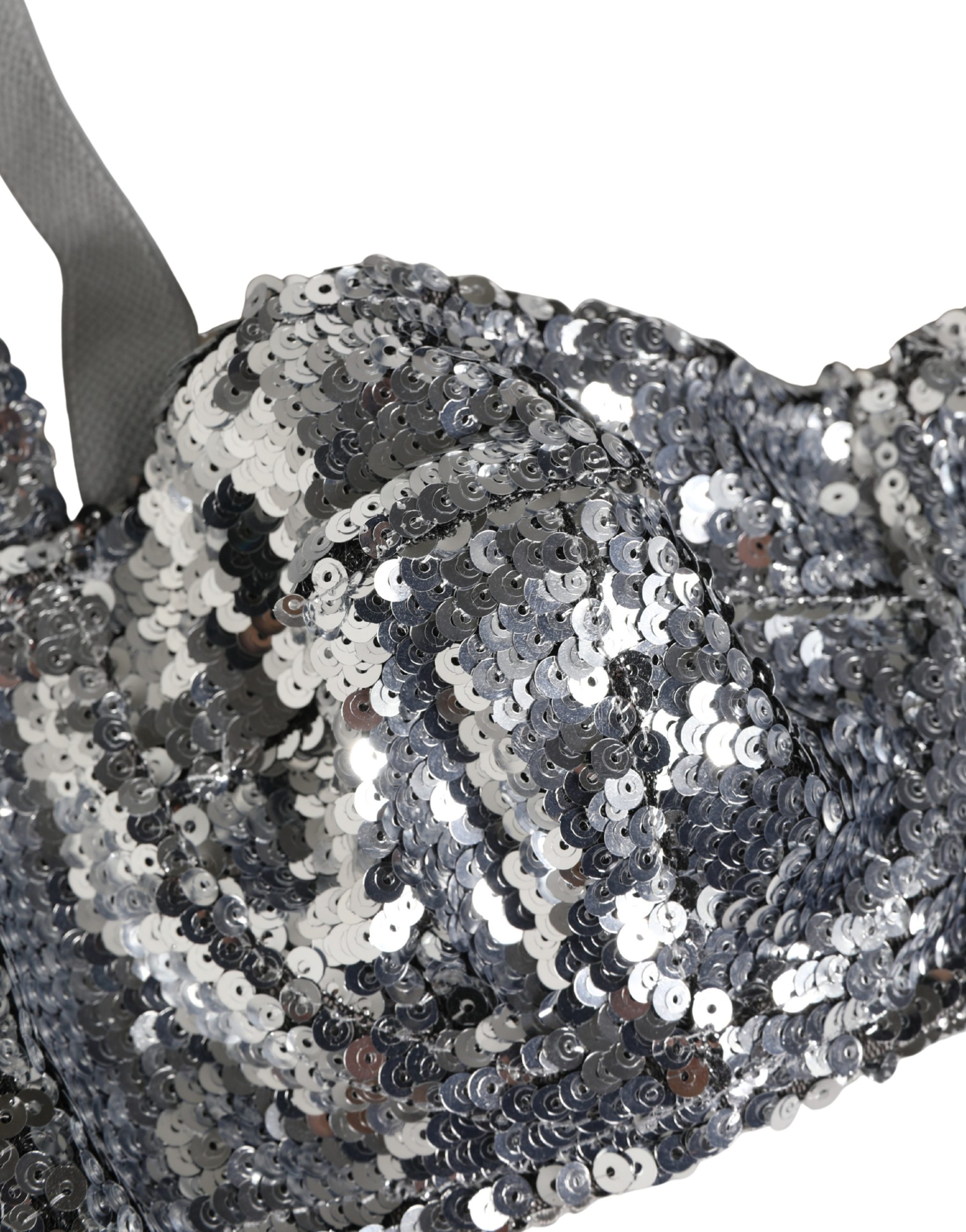 Dolce & Gabbana Silver Sequined Nyon Balconnet Bra Underwear - Image 3