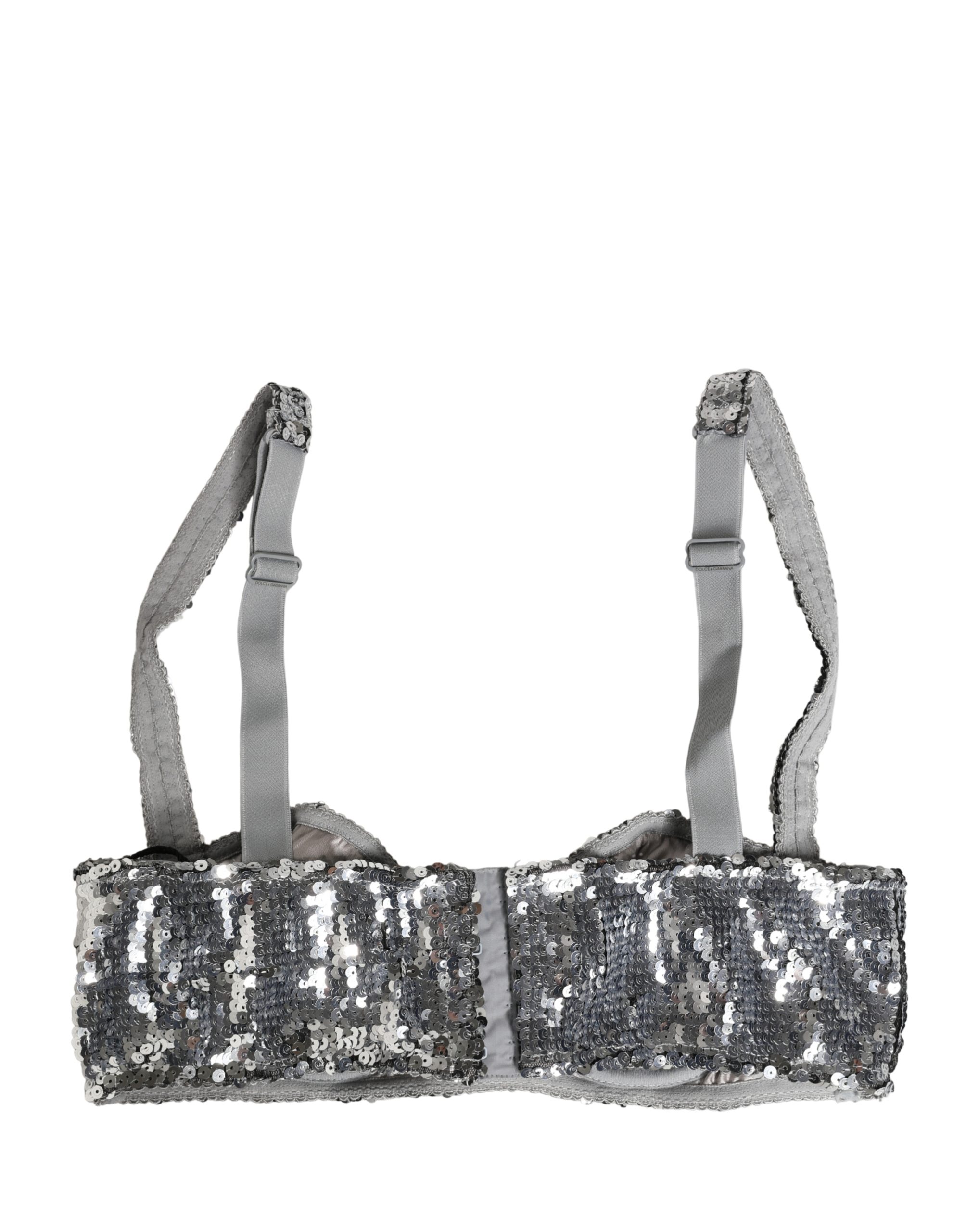 Dolce & Gabbana Silver Sequined Nyon Balconnet Bra Underwear - Image 4