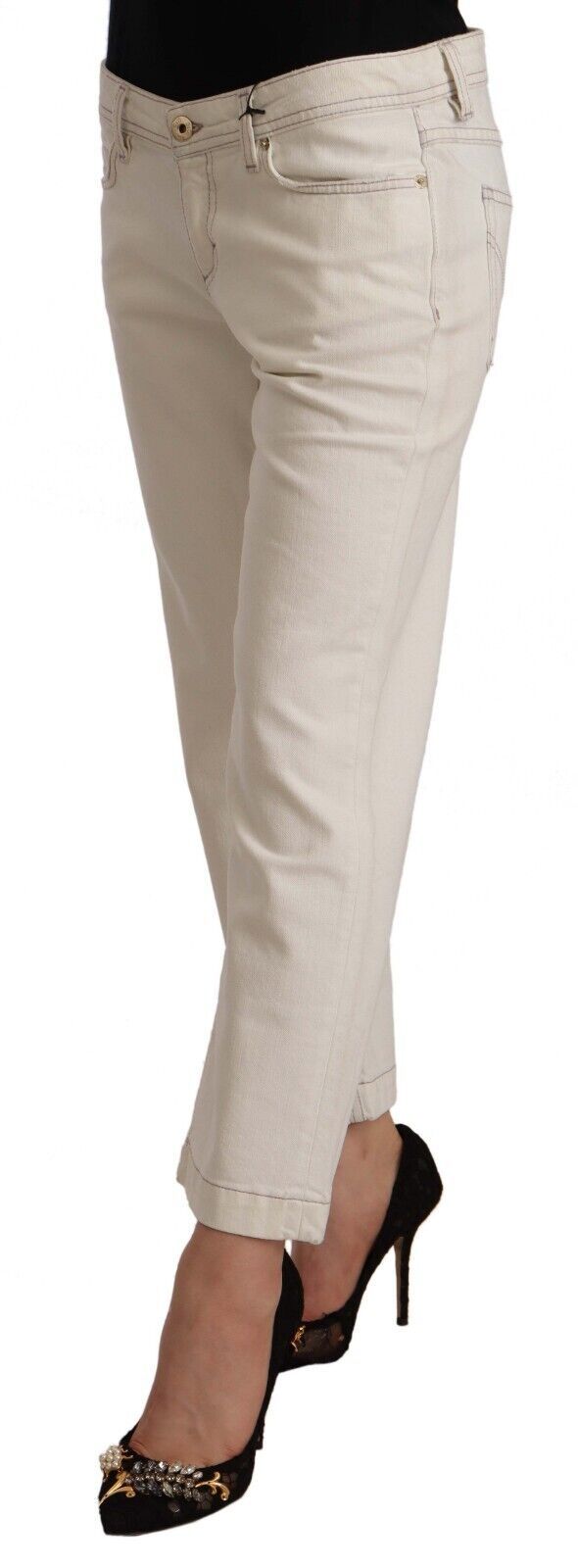 Dolce & Gabbana Off White Cotton Flared Cropped Denim Jeans - Image 2