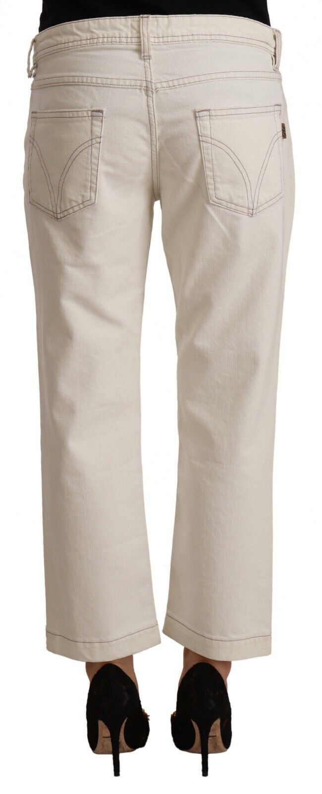 Dolce & Gabbana Off White Cotton Flared Cropped Denim Jeans - Image 3
