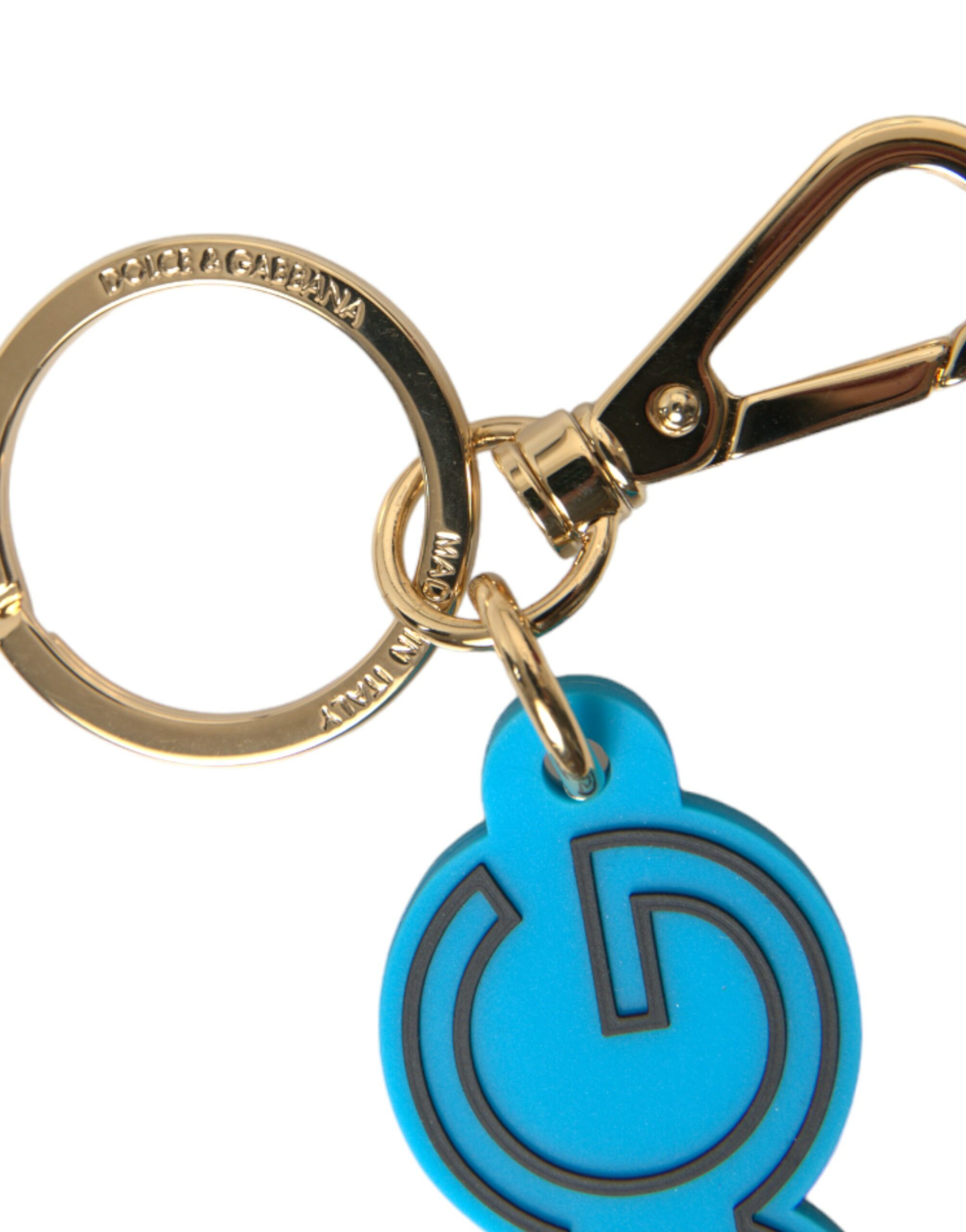 Dolce & Gabbana Blue Rubber Gold Tone Metal DG Logo Keyring Keychain - Image 2
