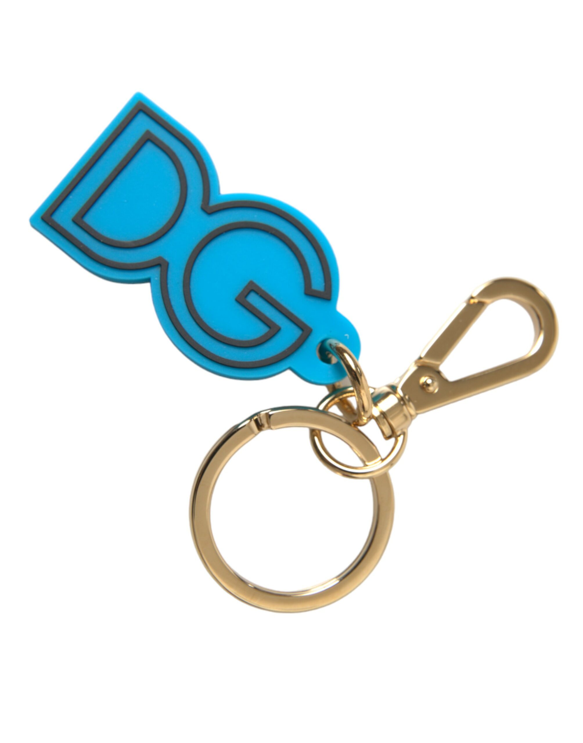 Dolce & Gabbana Blue Rubber Gold Tone Metal DG Logo Keyring Keychain - Image 3