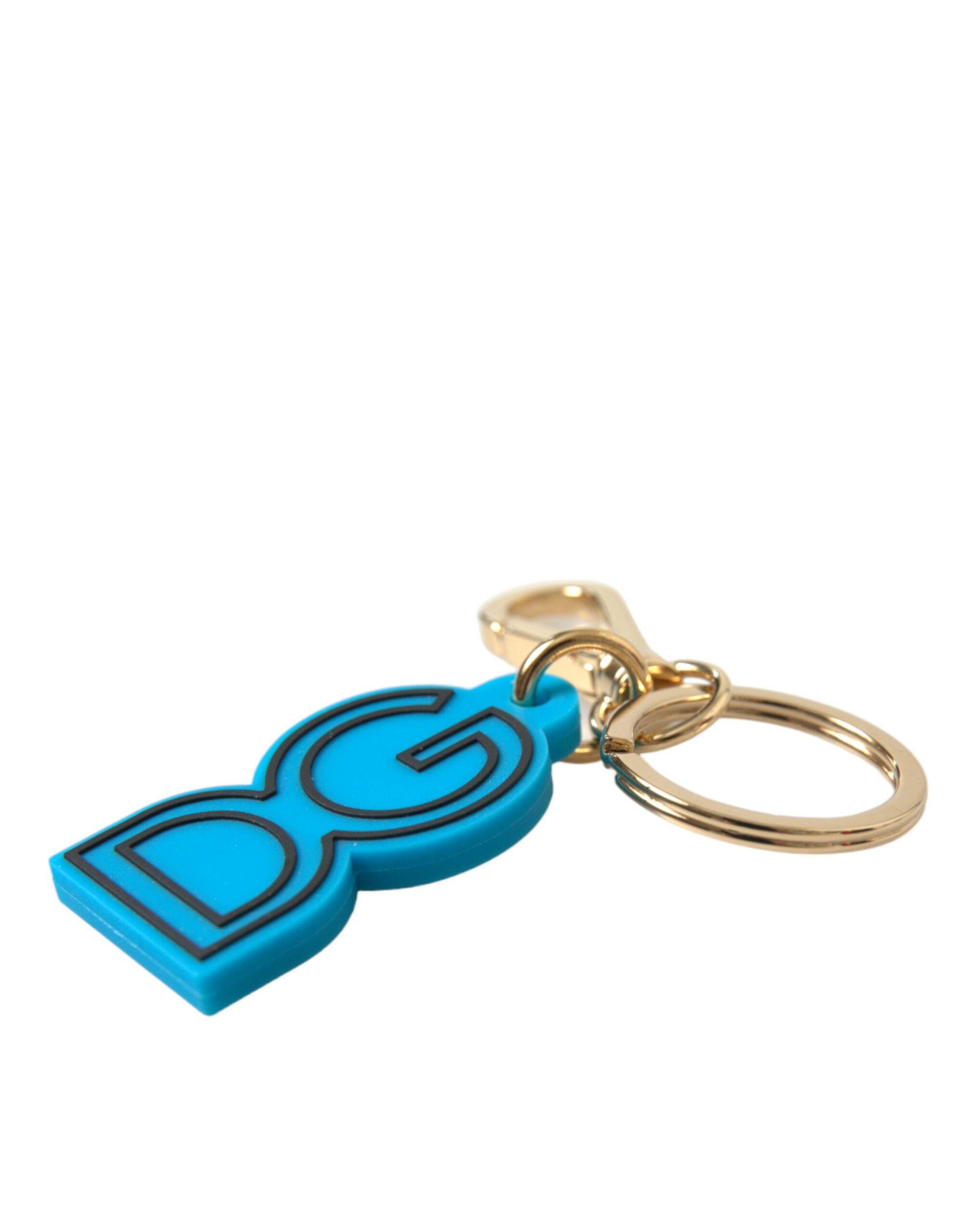 Dolce & Gabbana Blue Rubber Gold Tone Metal DG Logo Keyring Keychain - Image 4