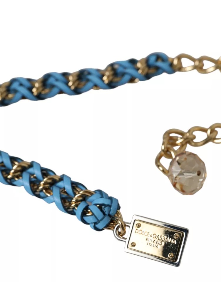Dolce & Gabbana Blue Braided Gold Brass Chain Waist Belt - Image 3