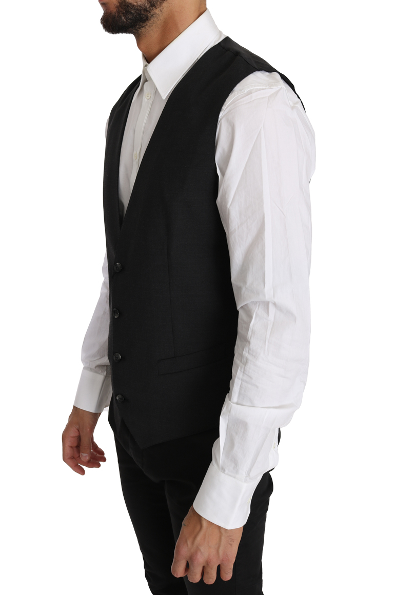Dolce & Gabbana Gray Solid 100% Wool Waistcoat Vest - Image 3