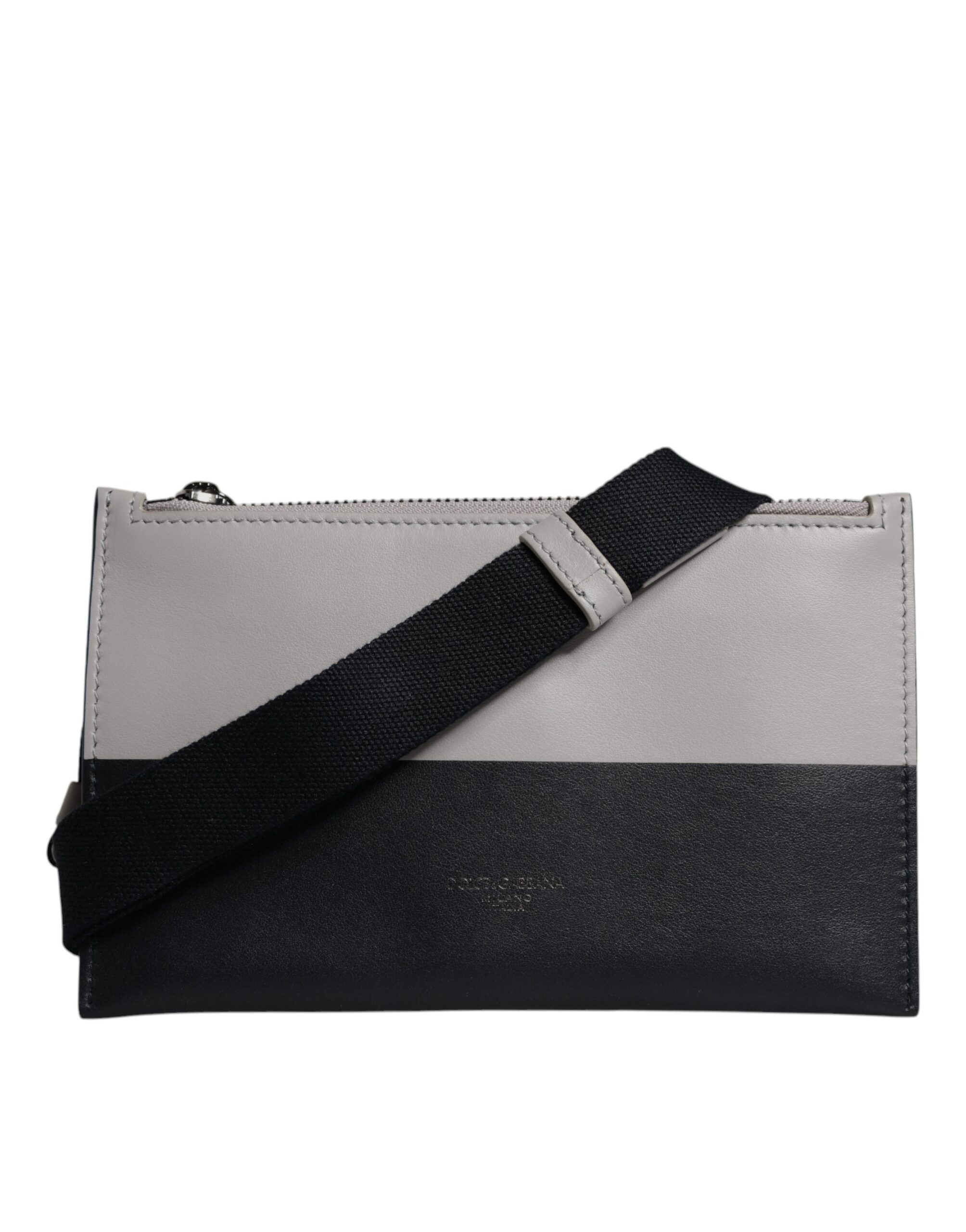 Dolce & Gabbana Black White Leather Logo Embossed Crossbody Bag - Image 2