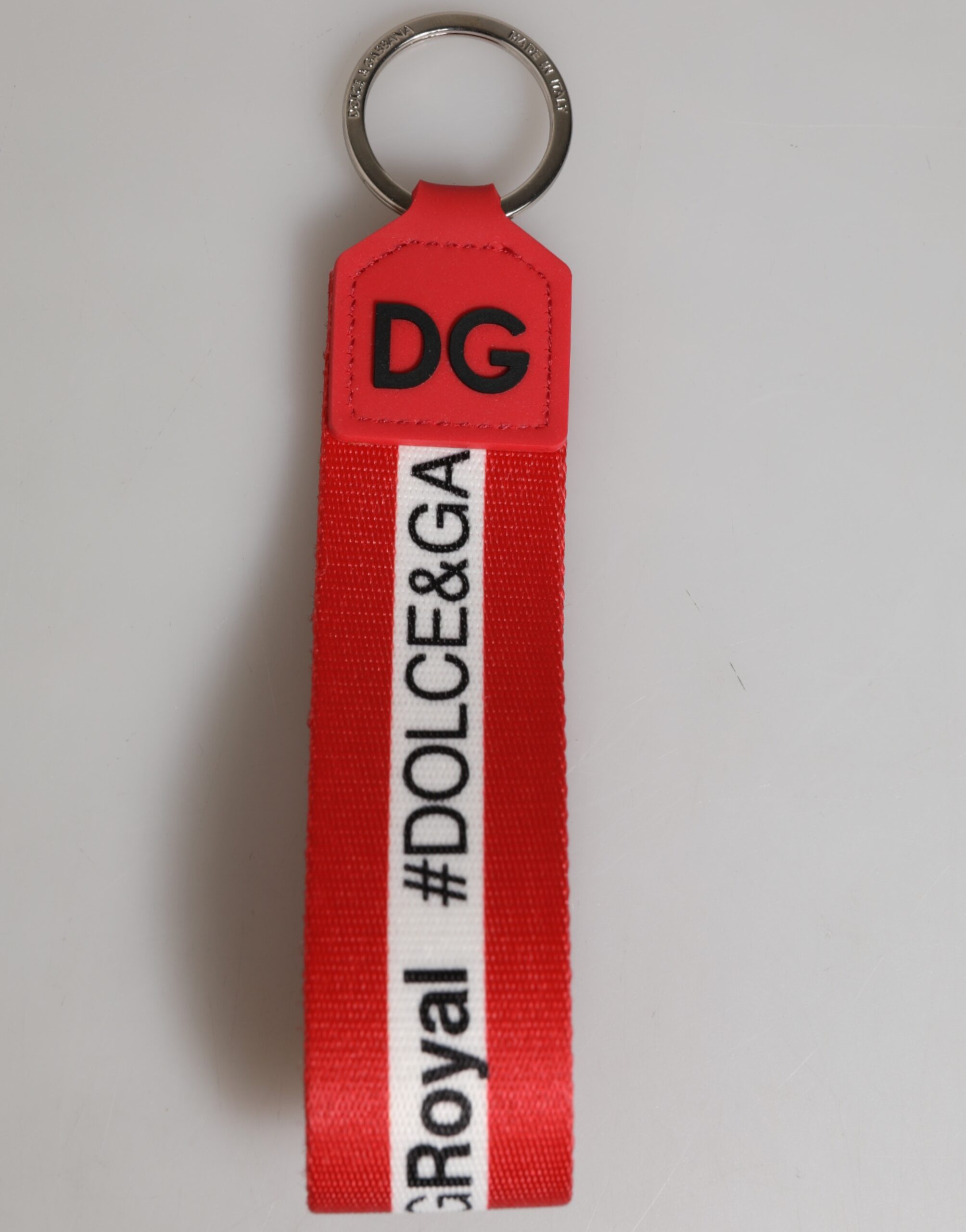 Dolce & Gabbana Red Logo Polyester Silver Brass Holder Keychain Keyring - Image 2
