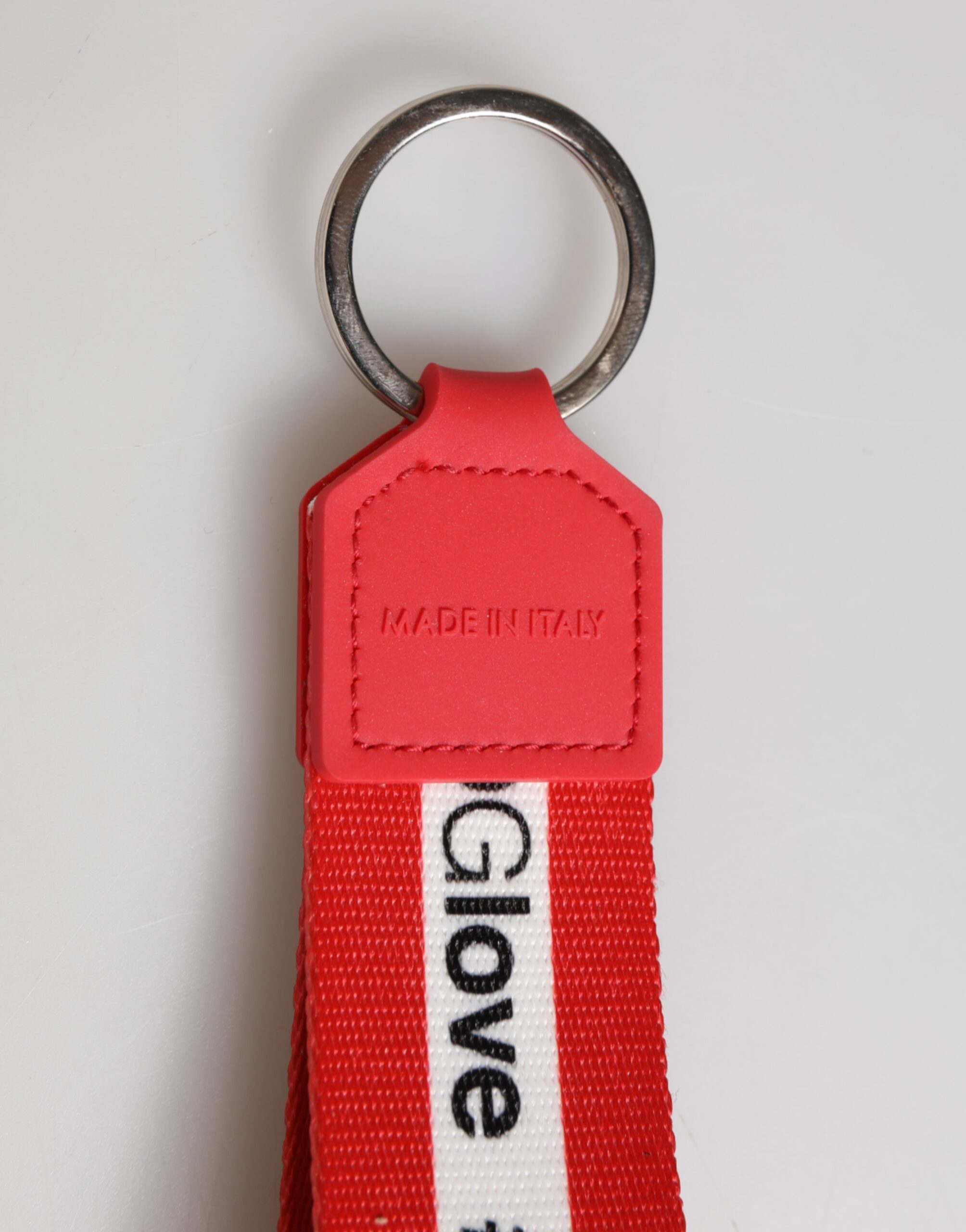 Dolce & Gabbana Red Logo Polyester Silver Brass Holder Keychain Keyring - Image 6