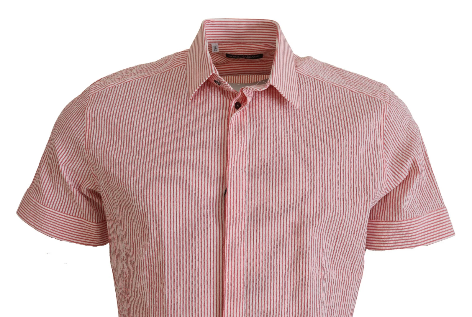 Dolce & Gabbana Red White Striped Cotton Short Sleeve Shirt - Image 5
