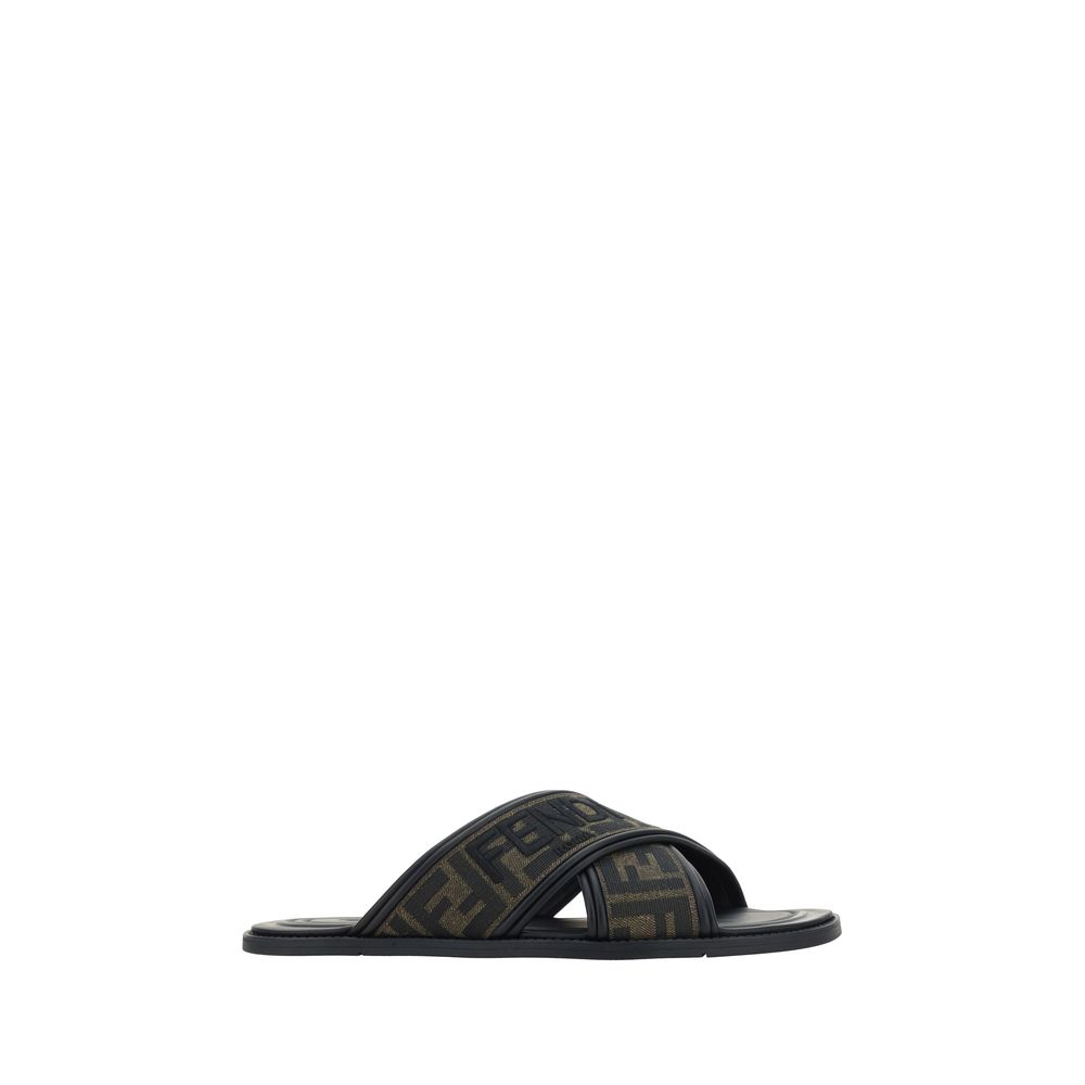 Fendi Black Calf Leather Bos Taurus Flat Sandals