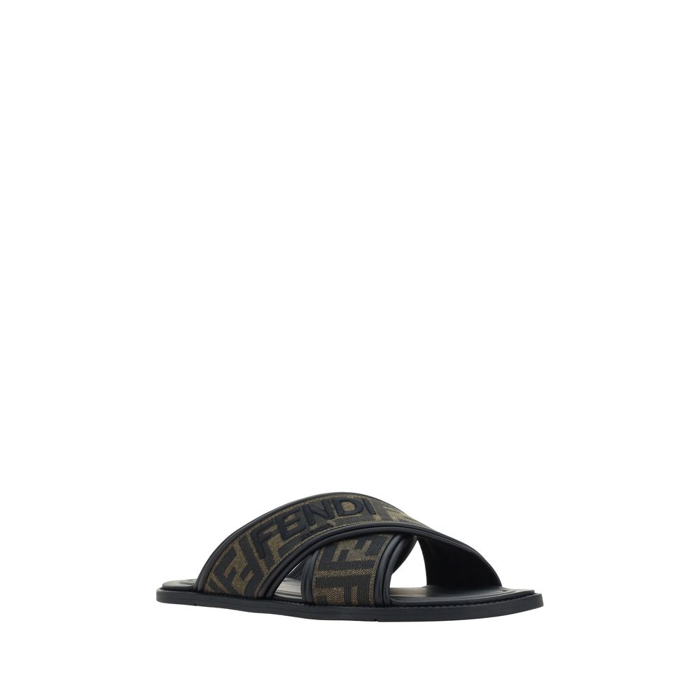 Fendi Black Calf Leather Bos Taurus Flat Sandals - Image 2