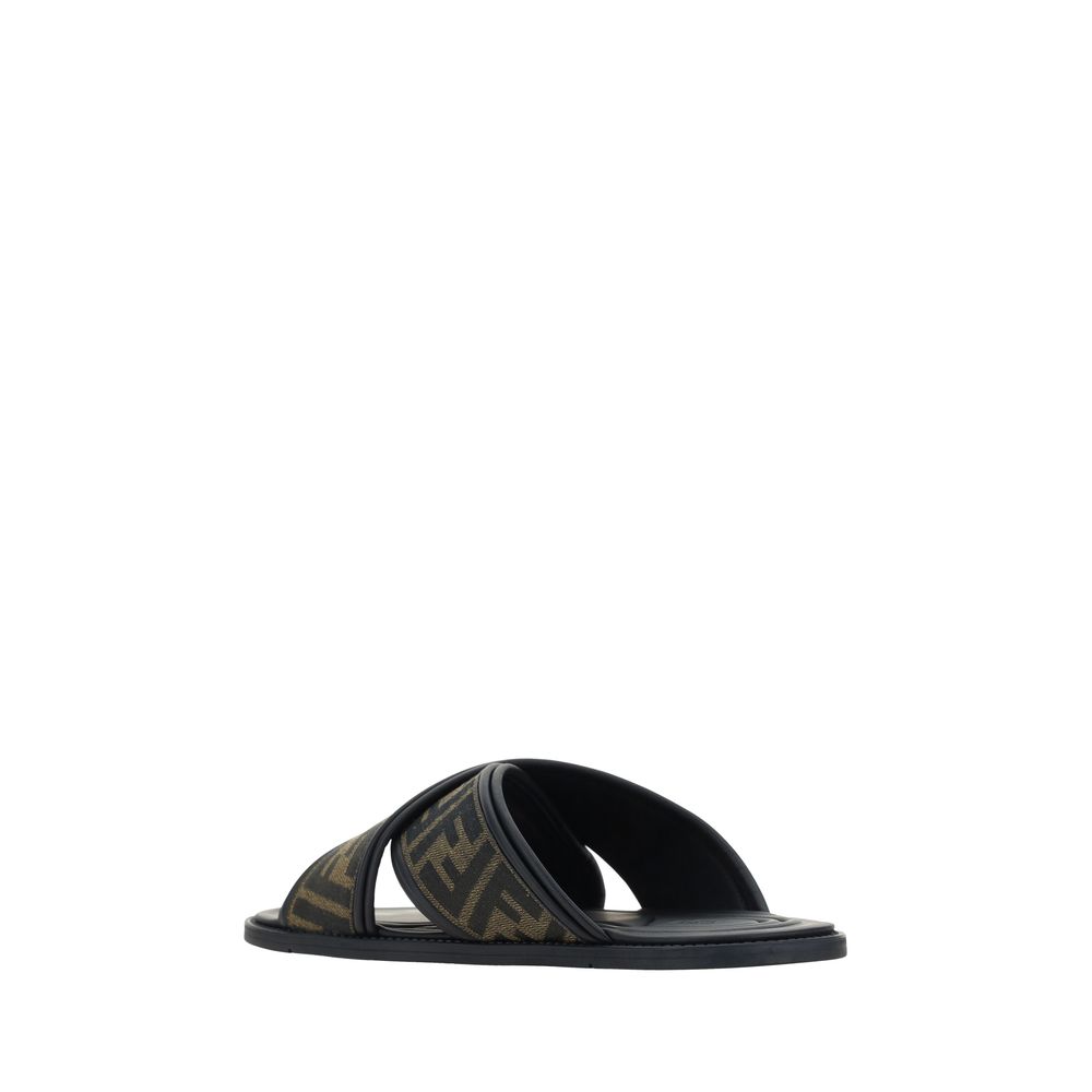 Fendi Black Calf Leather Bos Taurus Flat Sandals - Image 3