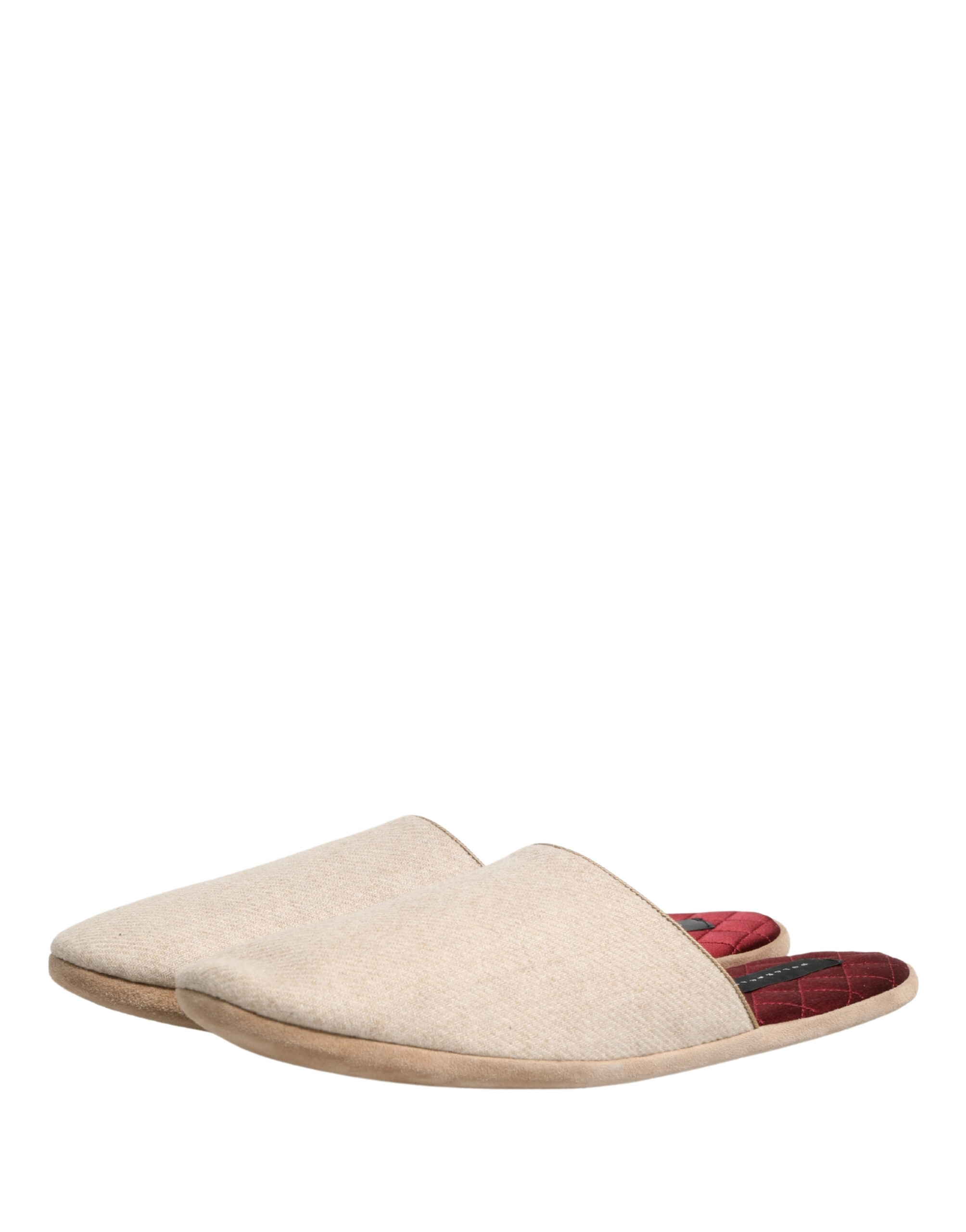 Dolce & Gabbana Beige Shetland Wool Red Quilted Slippers Shoes - Image 5