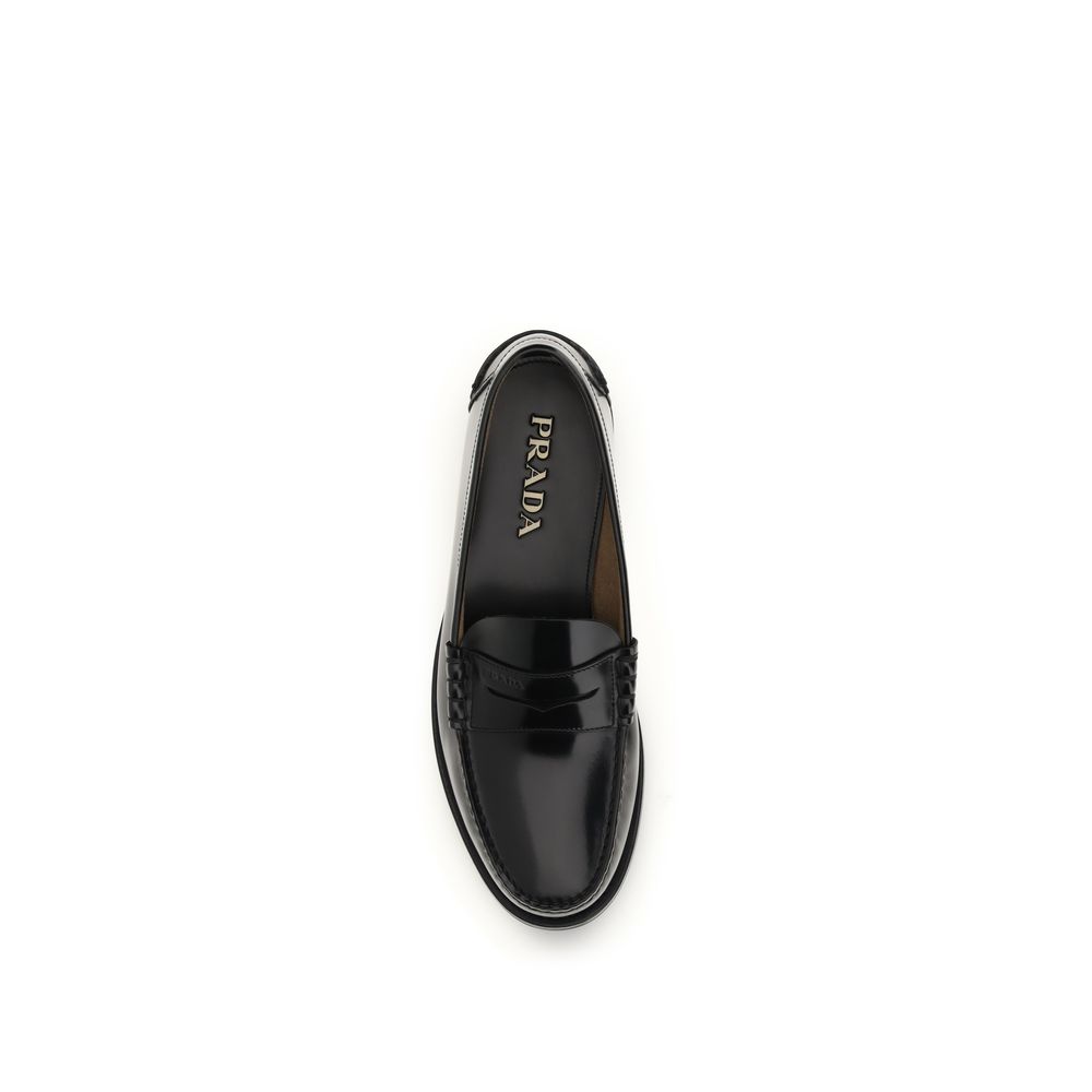 Prada Black Calf Leather Bos Taurus Slip-On Loafers - Image 4