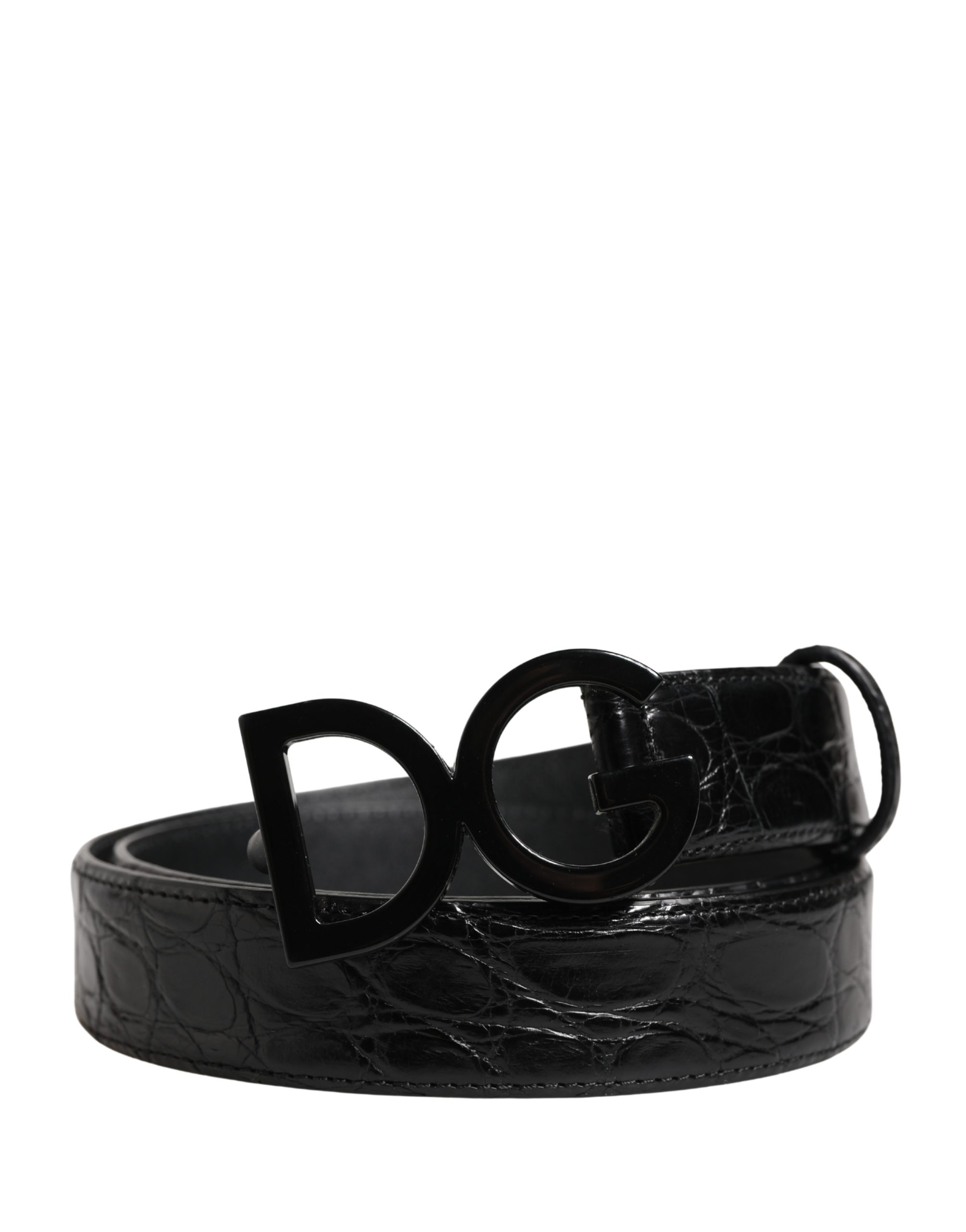 Dolce & Gabbana Men Black Exotic Leather Logo Buckle Belt - Image 2