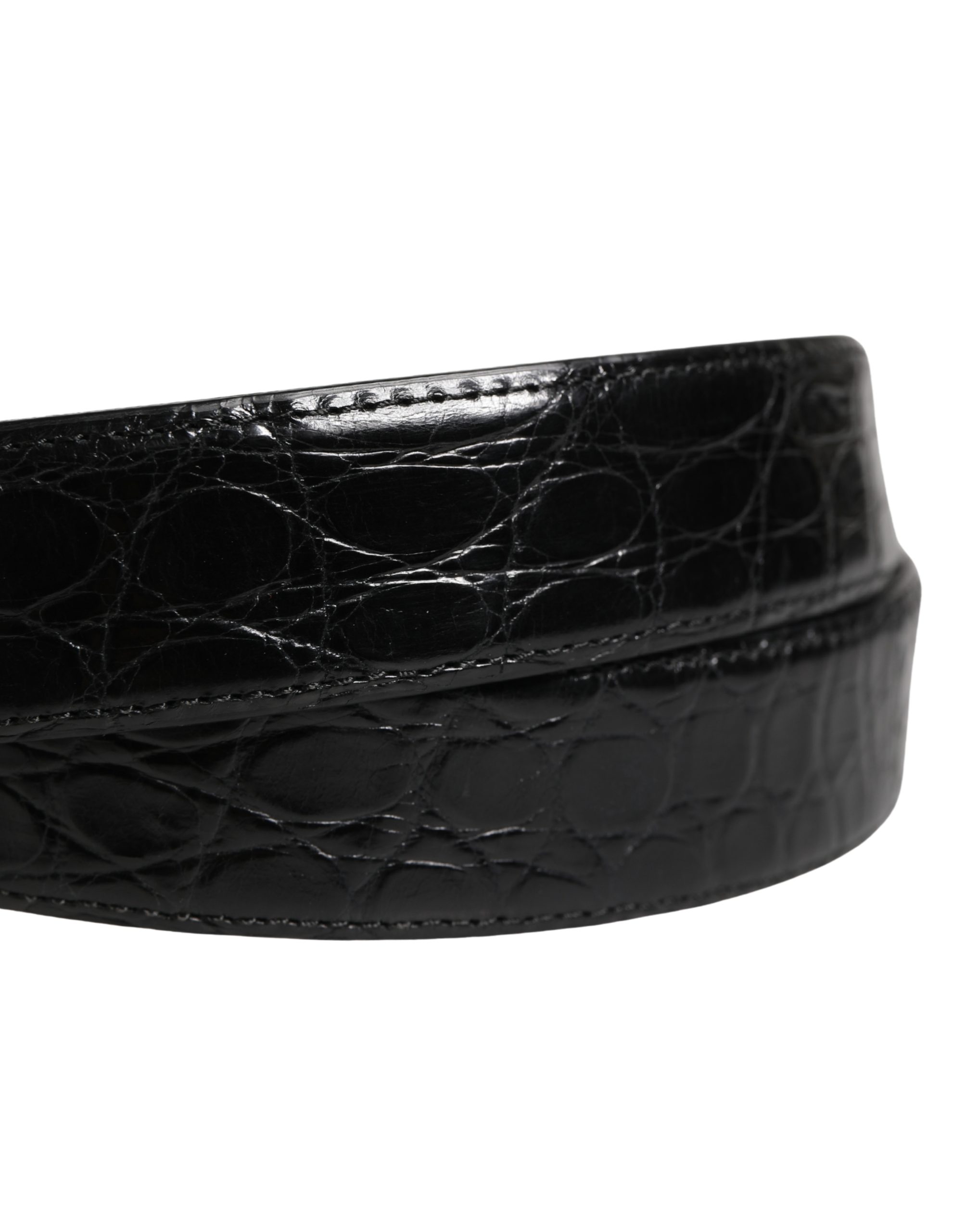 Dolce & Gabbana Men Black Exotic Leather Logo Buckle Belt - Image 5