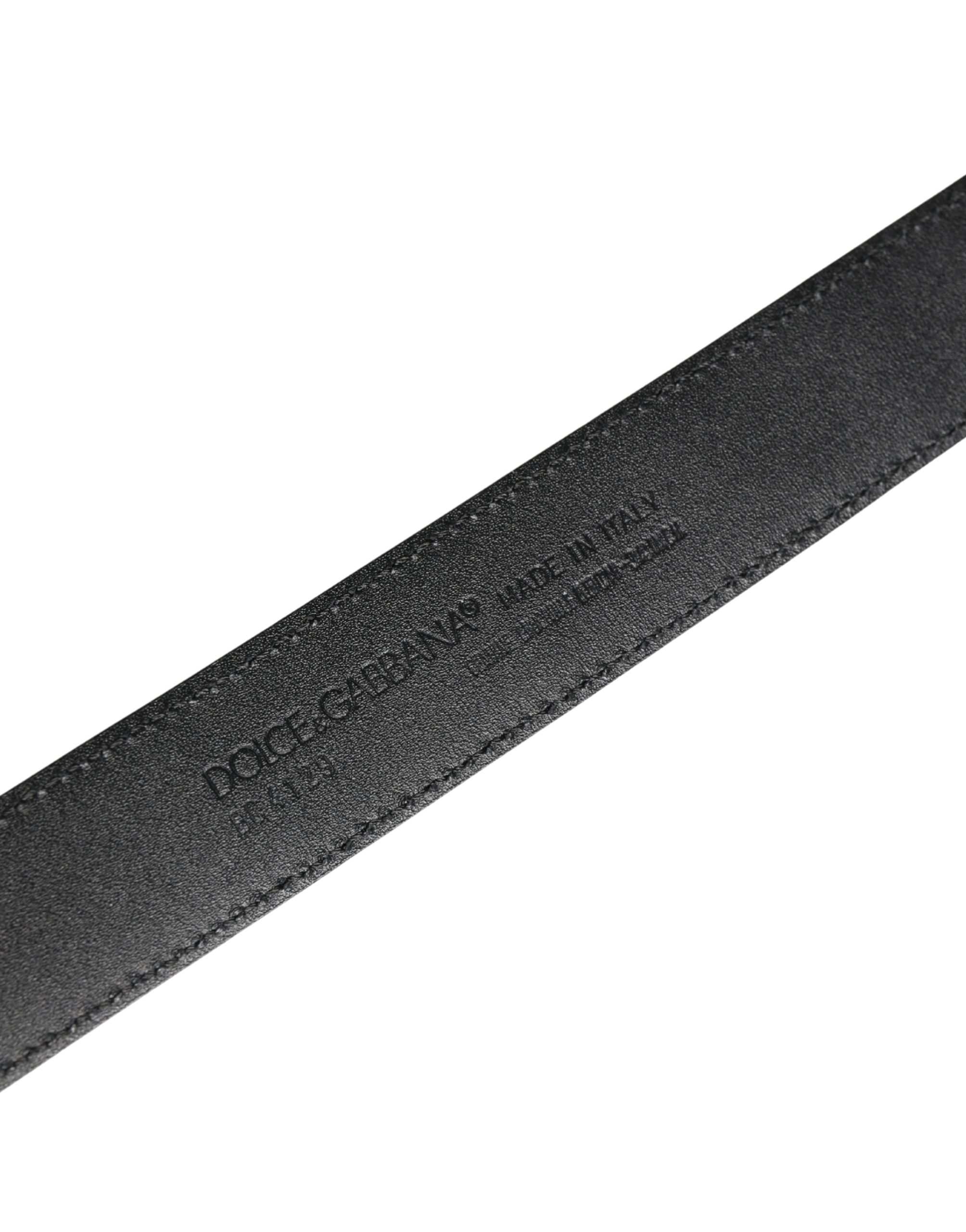 Dolce & Gabbana Men Black Exotic Leather Logo Buckle Belt - Image 6