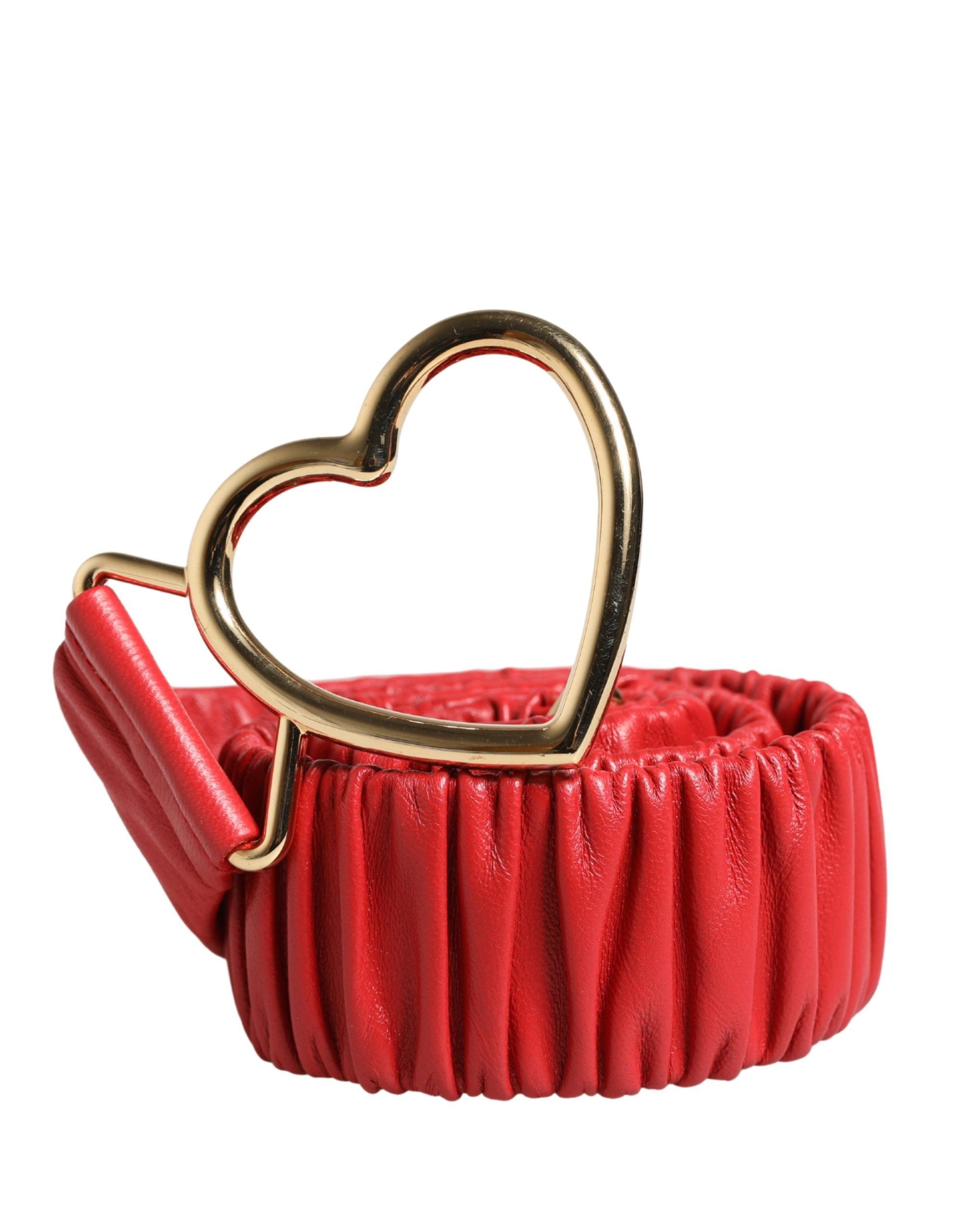 Dolce & Gabbana Red Leather Gold Heart Metal Buckle Belt - Image 2