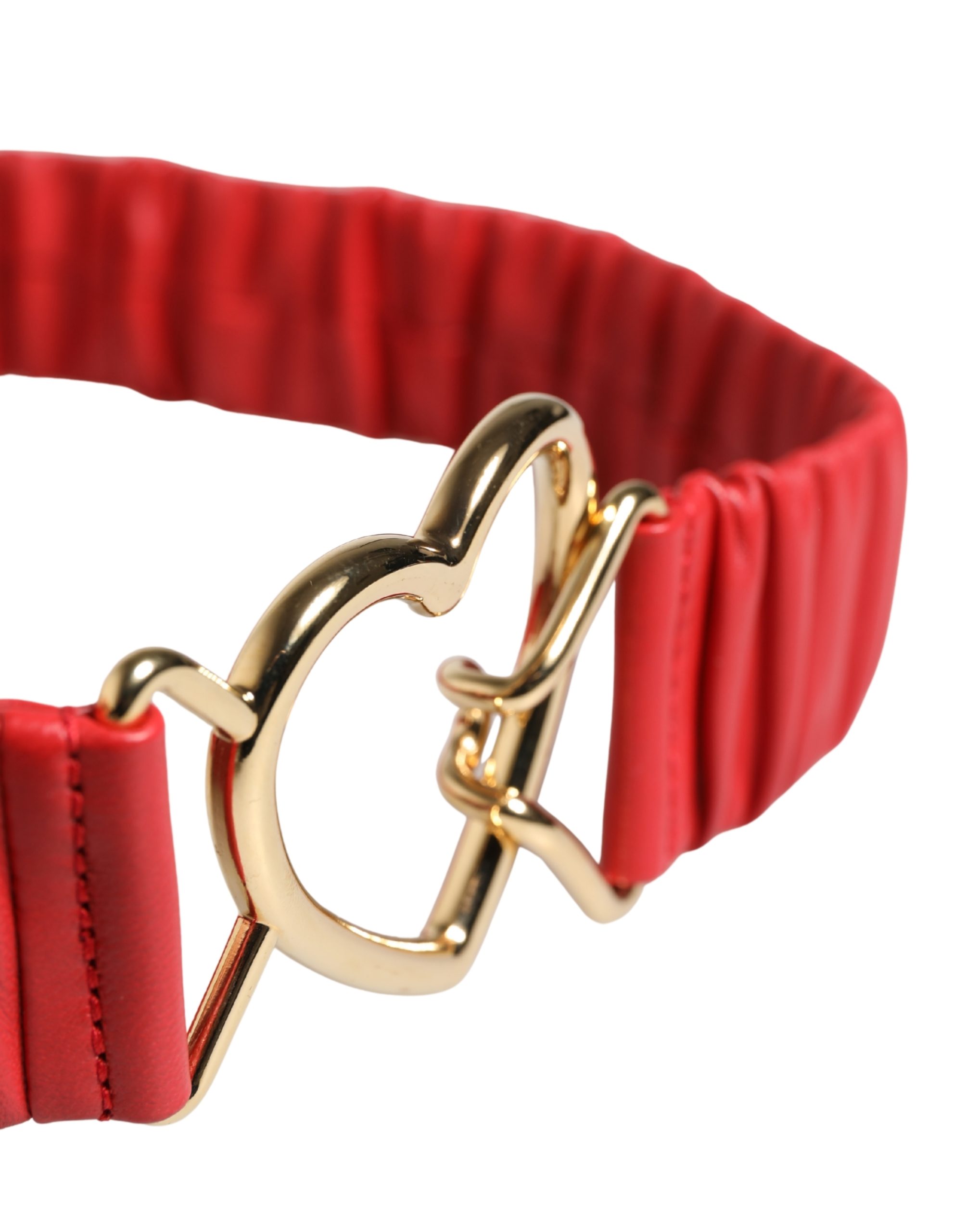 Dolce & Gabbana Red Leather Gold Heart Metal Buckle Belt - Image 4