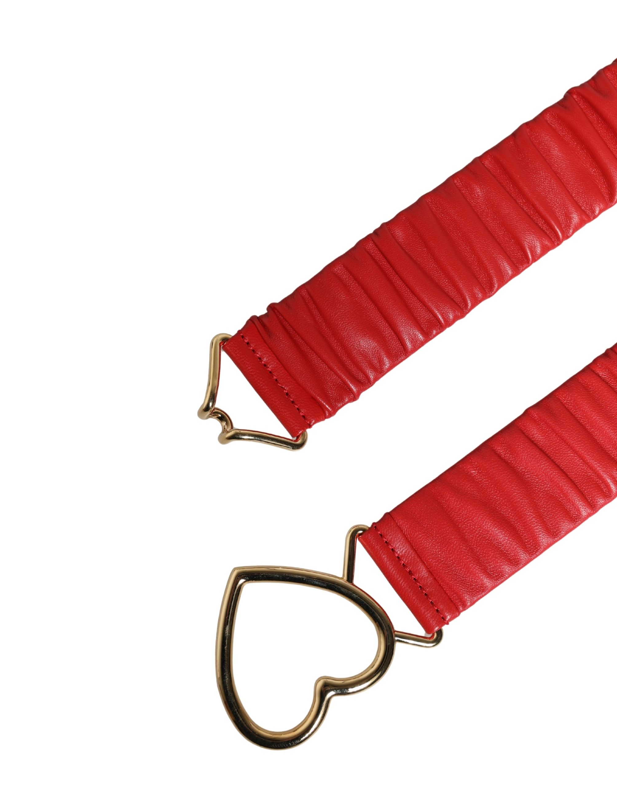 Dolce & Gabbana Red Leather Gold Heart Metal Buckle Belt - Image 7
