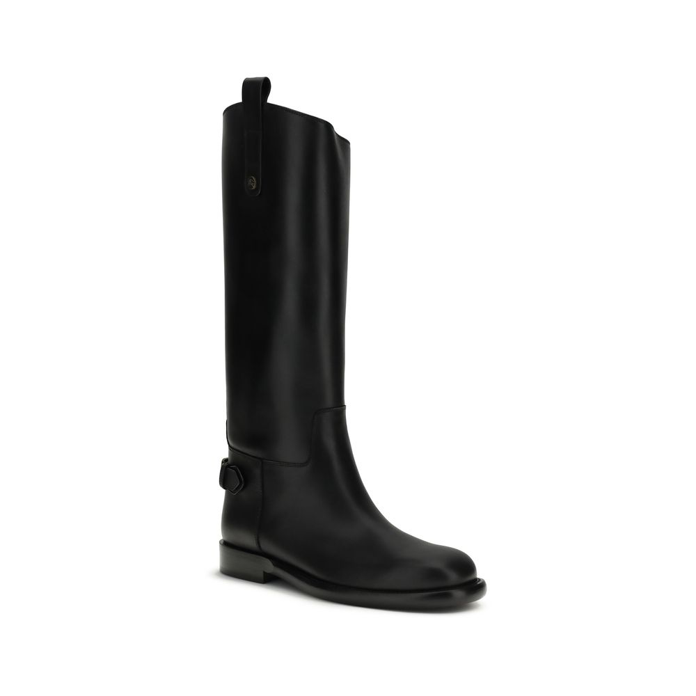 Burberry Black Calf Leather Bos Taurus Flat Boots - Image 2