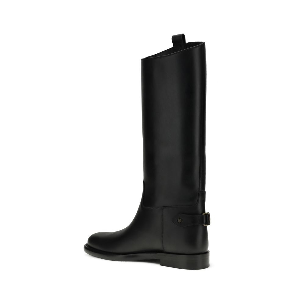 Burberry Black Calf Leather Bos Taurus Flat Boots - Image 3