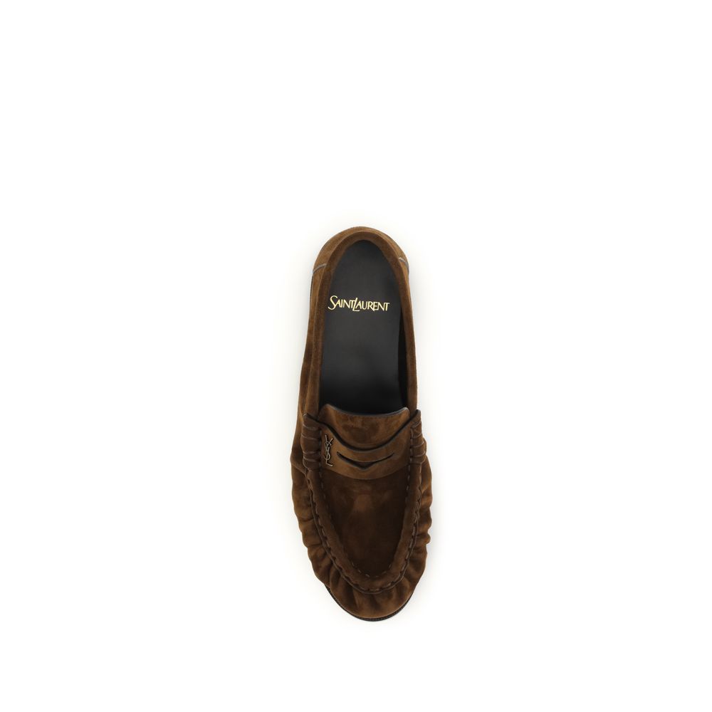 Saint Laurent Brown Calf Leather Bos Taurus Slip-On Loafers - Image 4