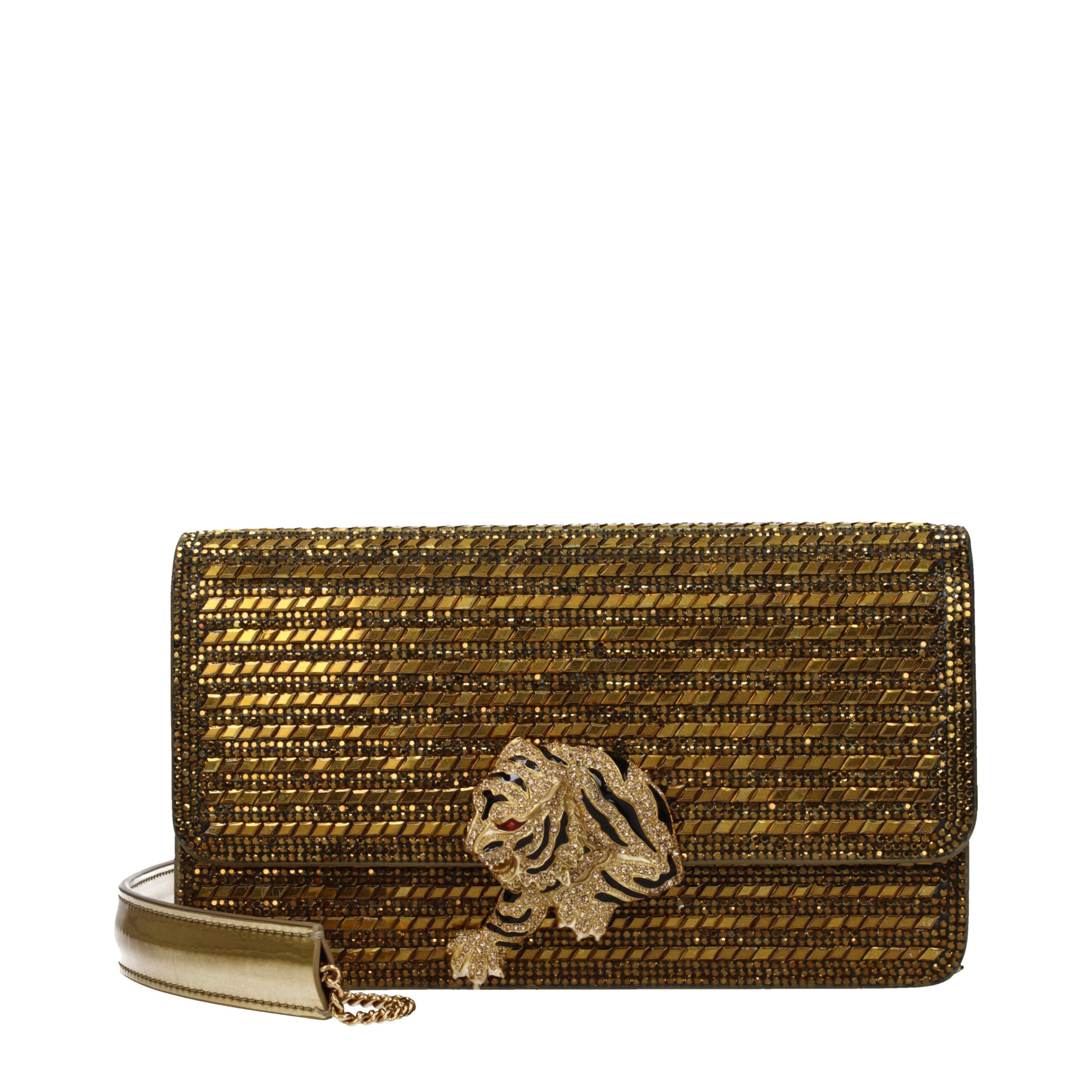 Roberto Cavalli Gold Leather Clutch Bag