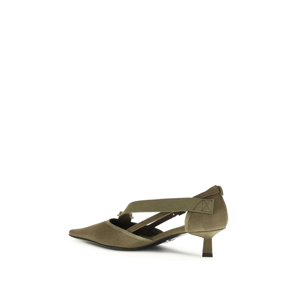 Prada Bicolor Cotton Mid Heel Pumps - Image 3