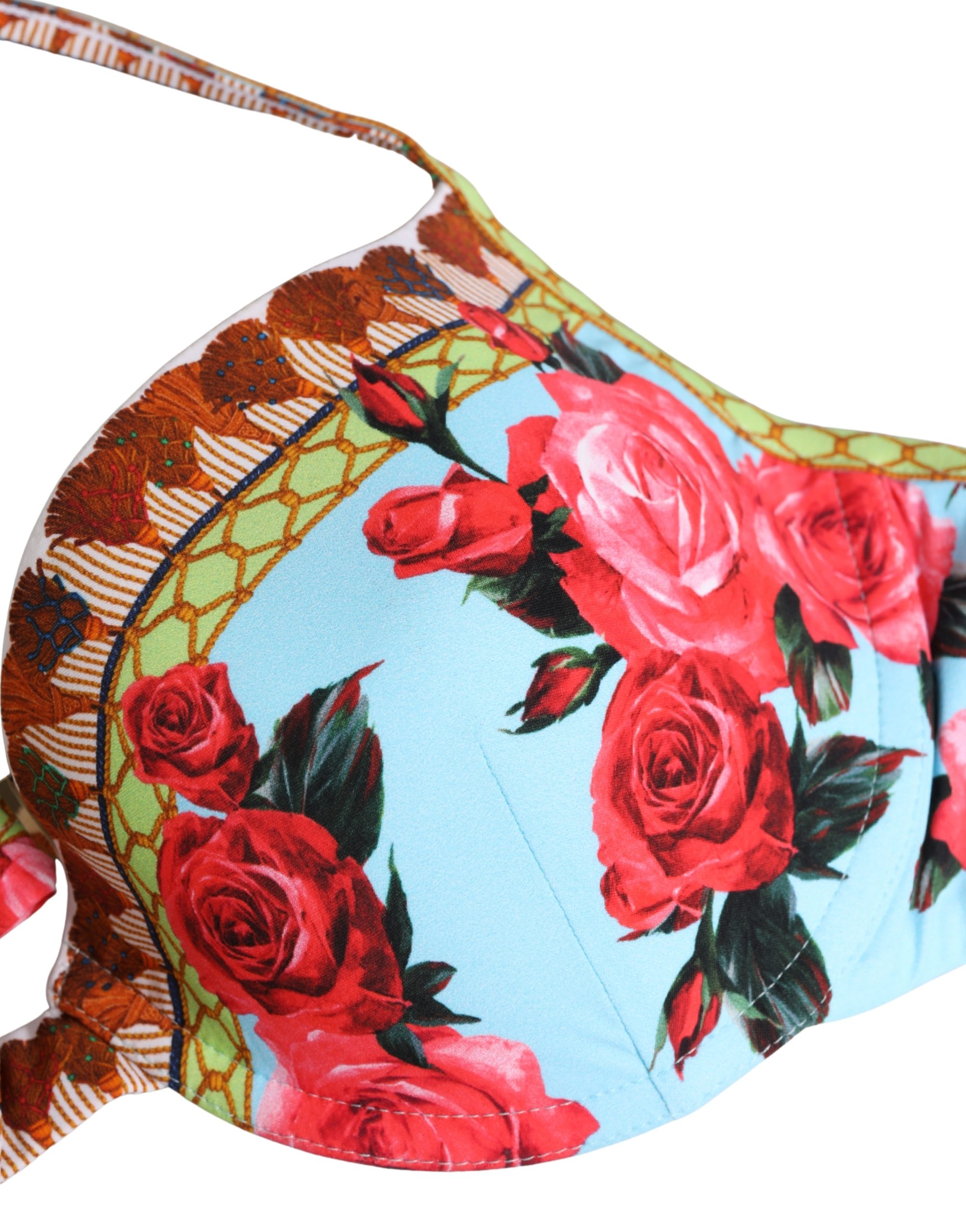 Dolce & Gabbana Multicolor Floral Print Halter Bikini Top Swimwear - Image 3