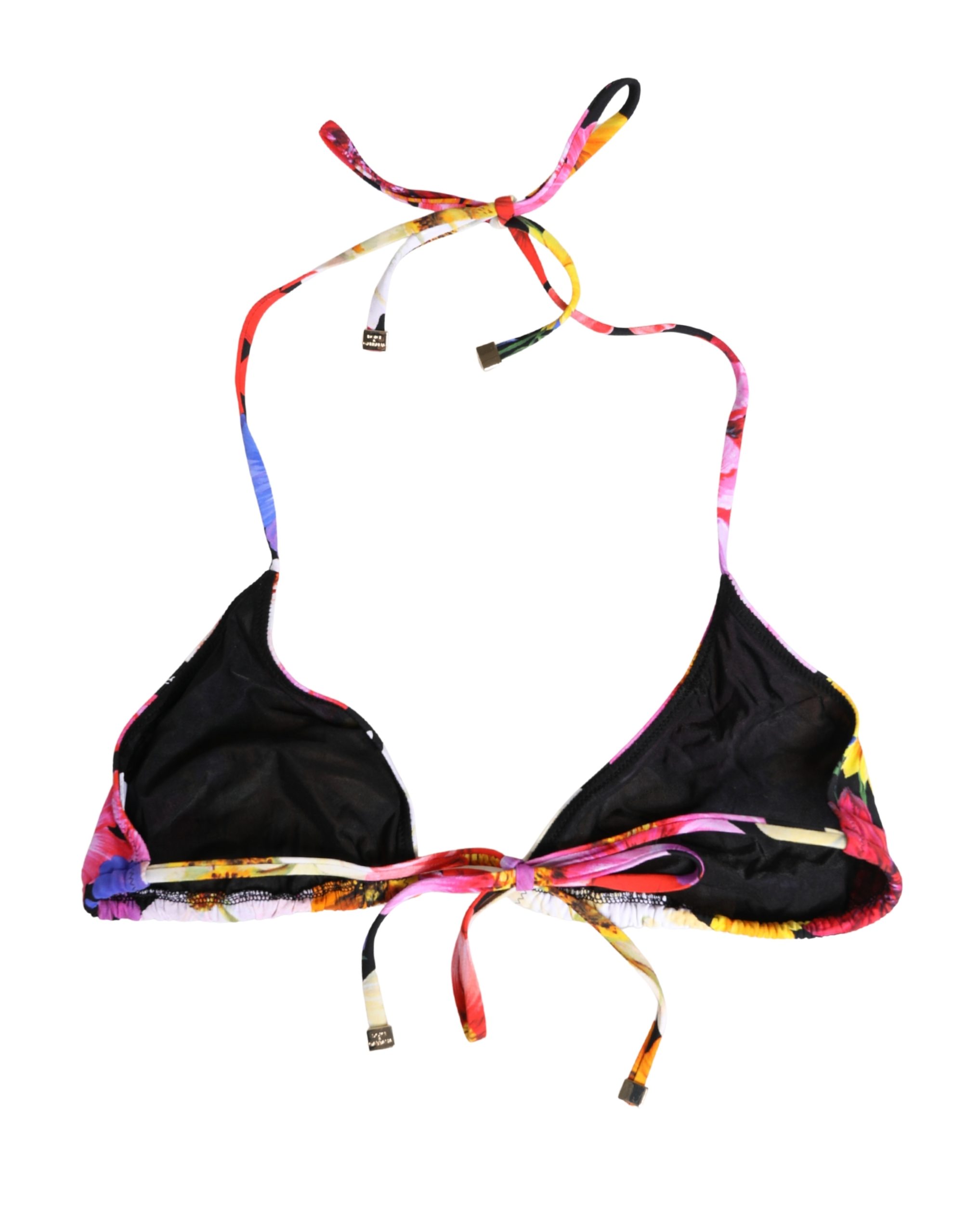 Dolce & Gabbana Black Floral Print Nylon Halter Bikini Top Swimwear - Image 3