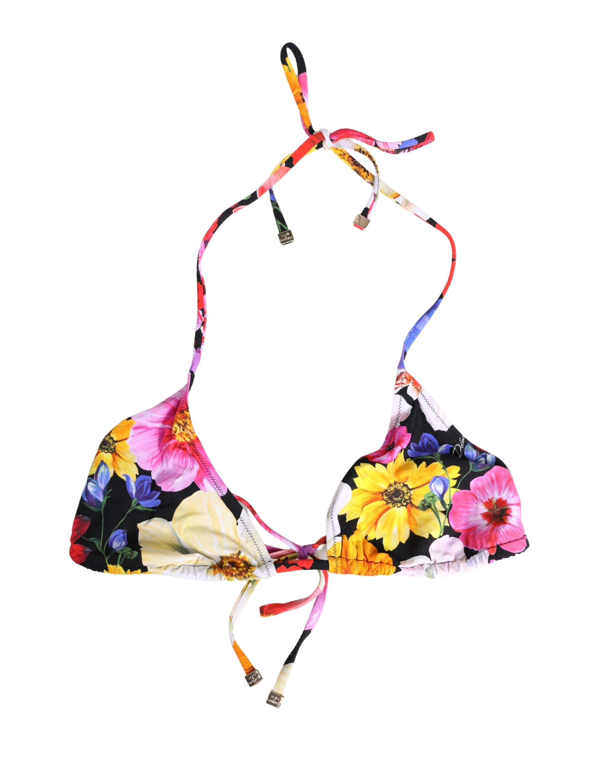 Dolce & Gabbana Black Floral Print Nylon Halter Bikini Top Swimwear - Image 2
