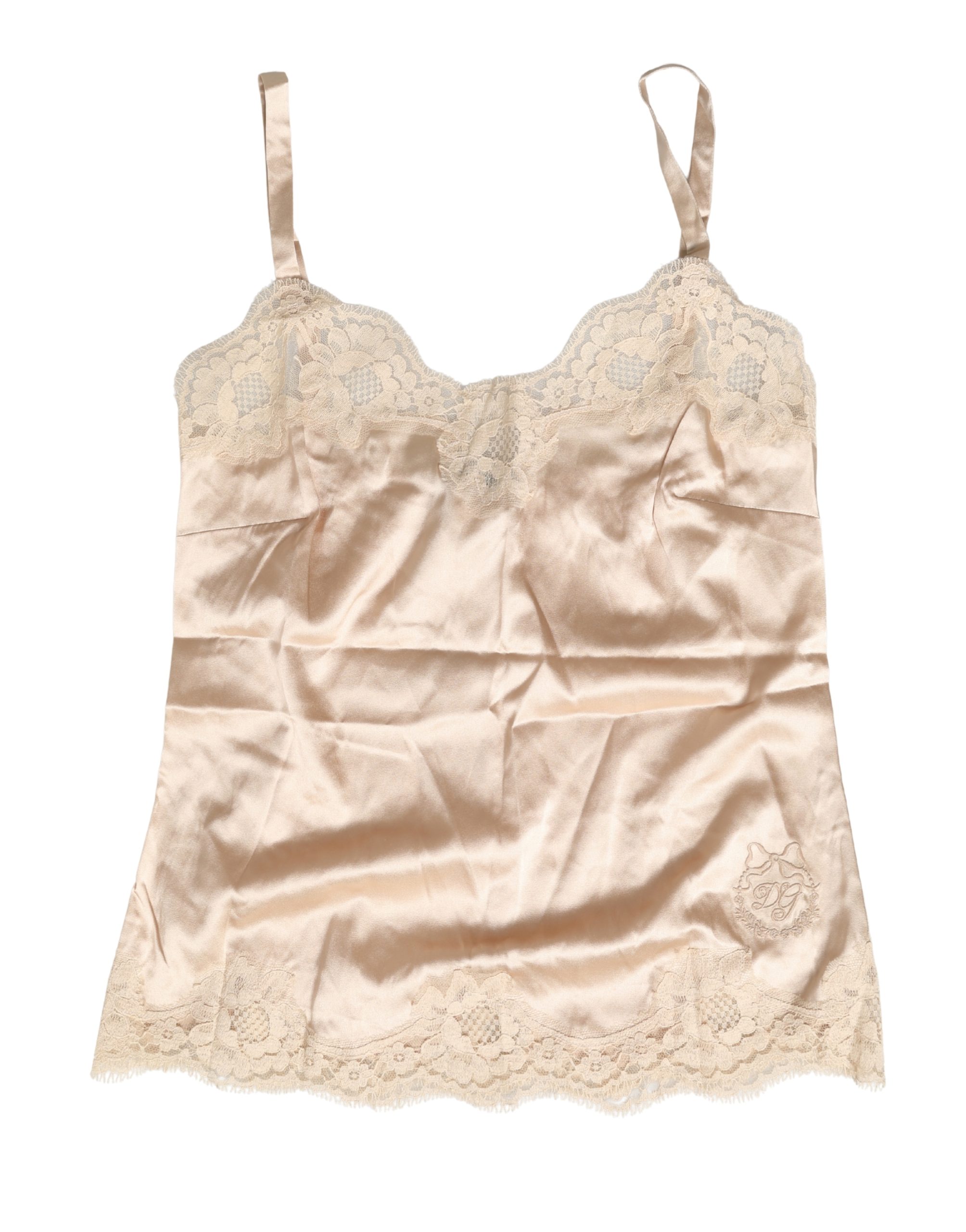 Dolce & Gabbana Beige Lace Silk Satin Tank Lingerie Sleepwear - Image 2