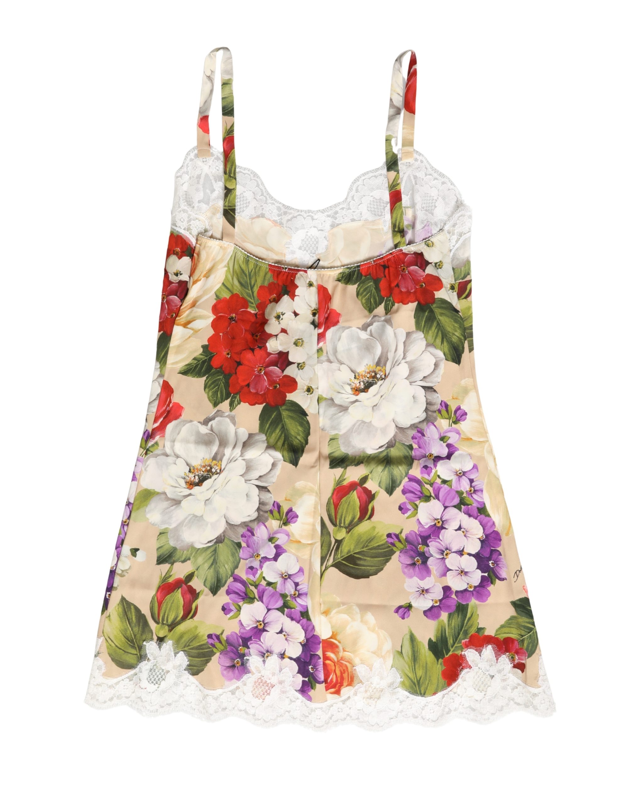 Dolce & Gabbana Beige Floral Silk Tank Short Chemise Sleepwear - Image 3