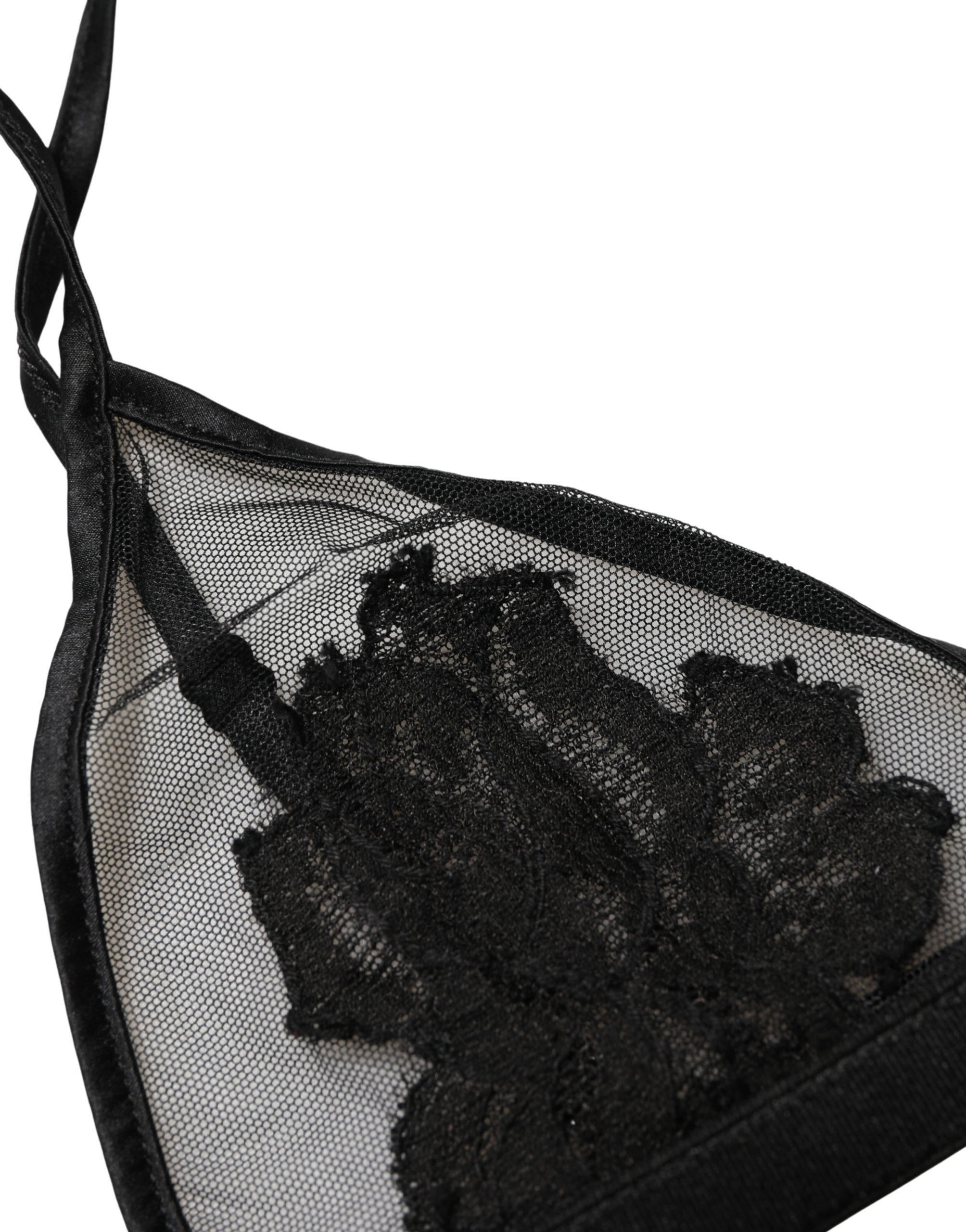 Dolce & Gabbana Black Floral Soft Cup Triangle Bra Underwear - Image 4