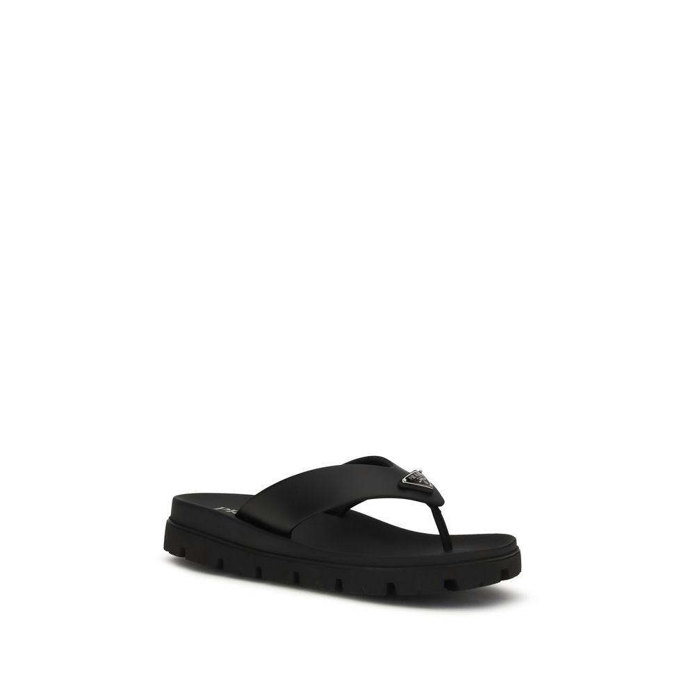 Prada Black Calf Leather Bos Taurus Flip-Flop Sandals - Image 2