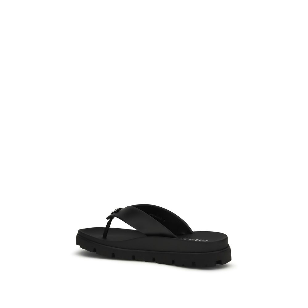 Prada Black Calf Leather Bos Taurus Flip-Flop Sandals - Image 3