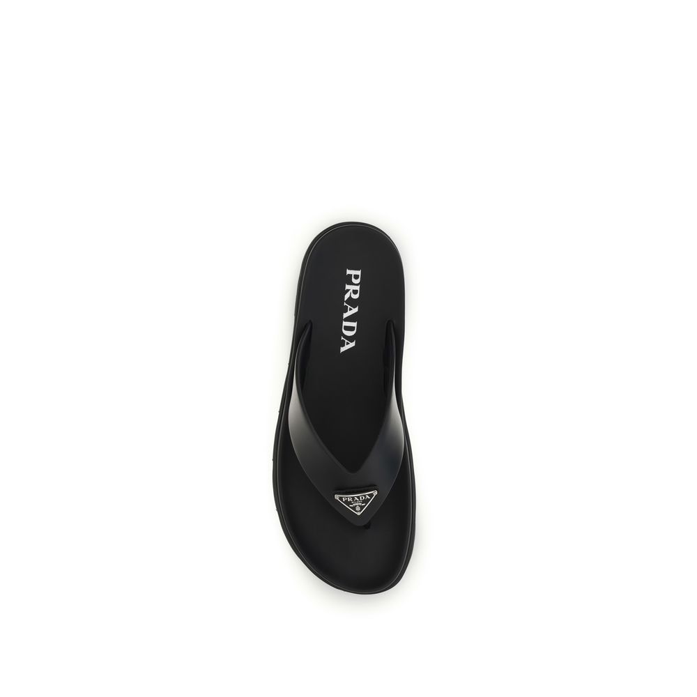 Prada Black Calf Leather Bos Taurus Flip-Flop Sandals - Image 4
