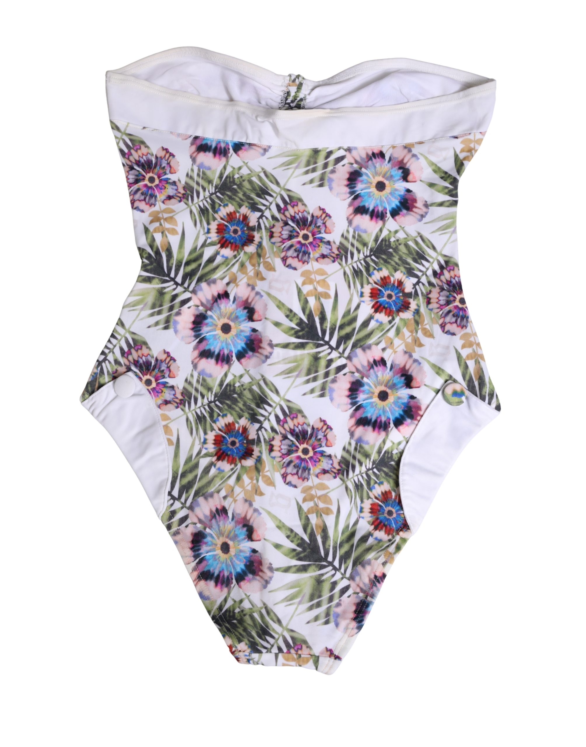 John Galliano White Floral Print Strapless One-Piece Swimsuit Swimwear - Image 3