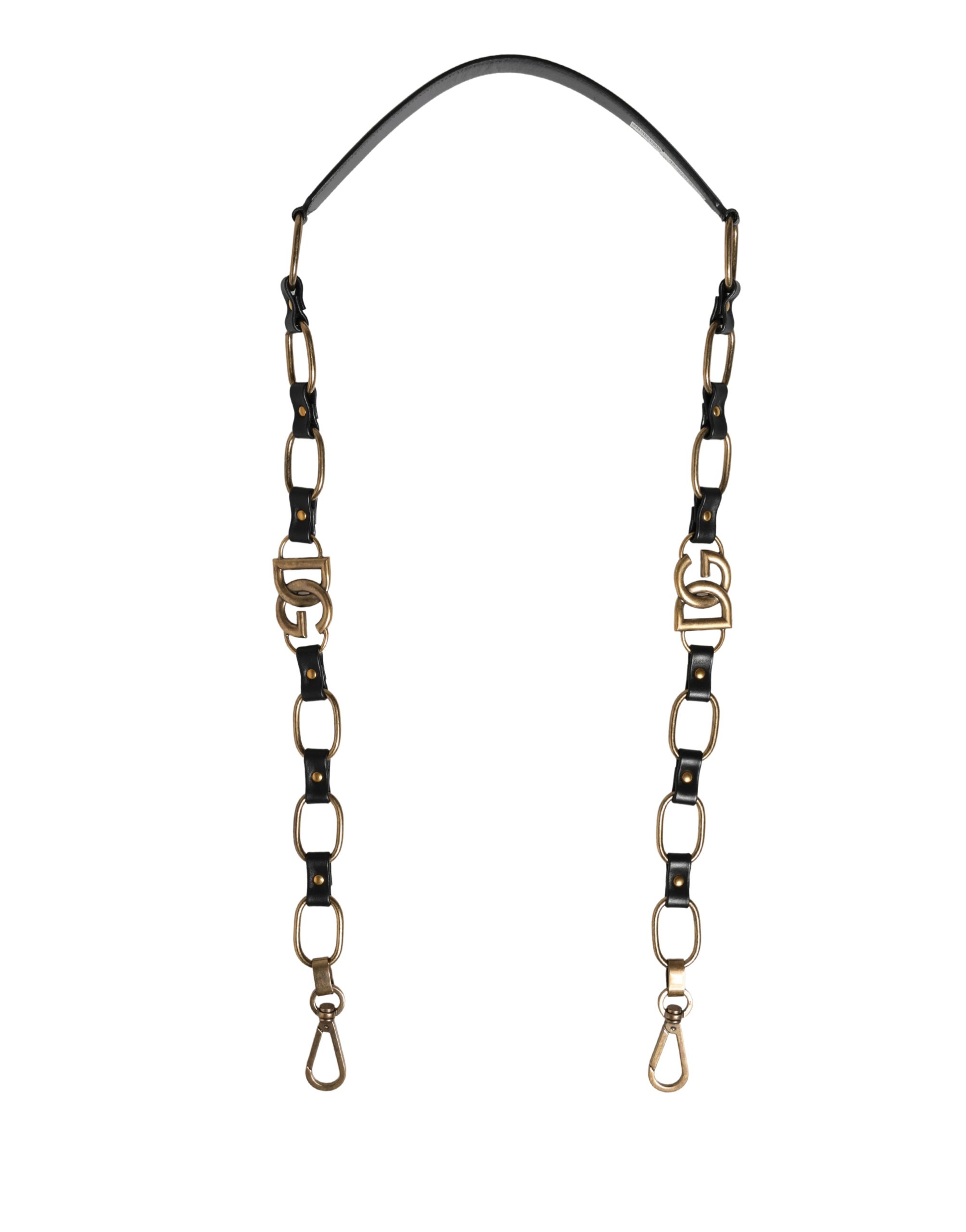 Dolce & Gabbana Black Leather Gold Chain Bag Accessory Shoulder Strap - Image 3