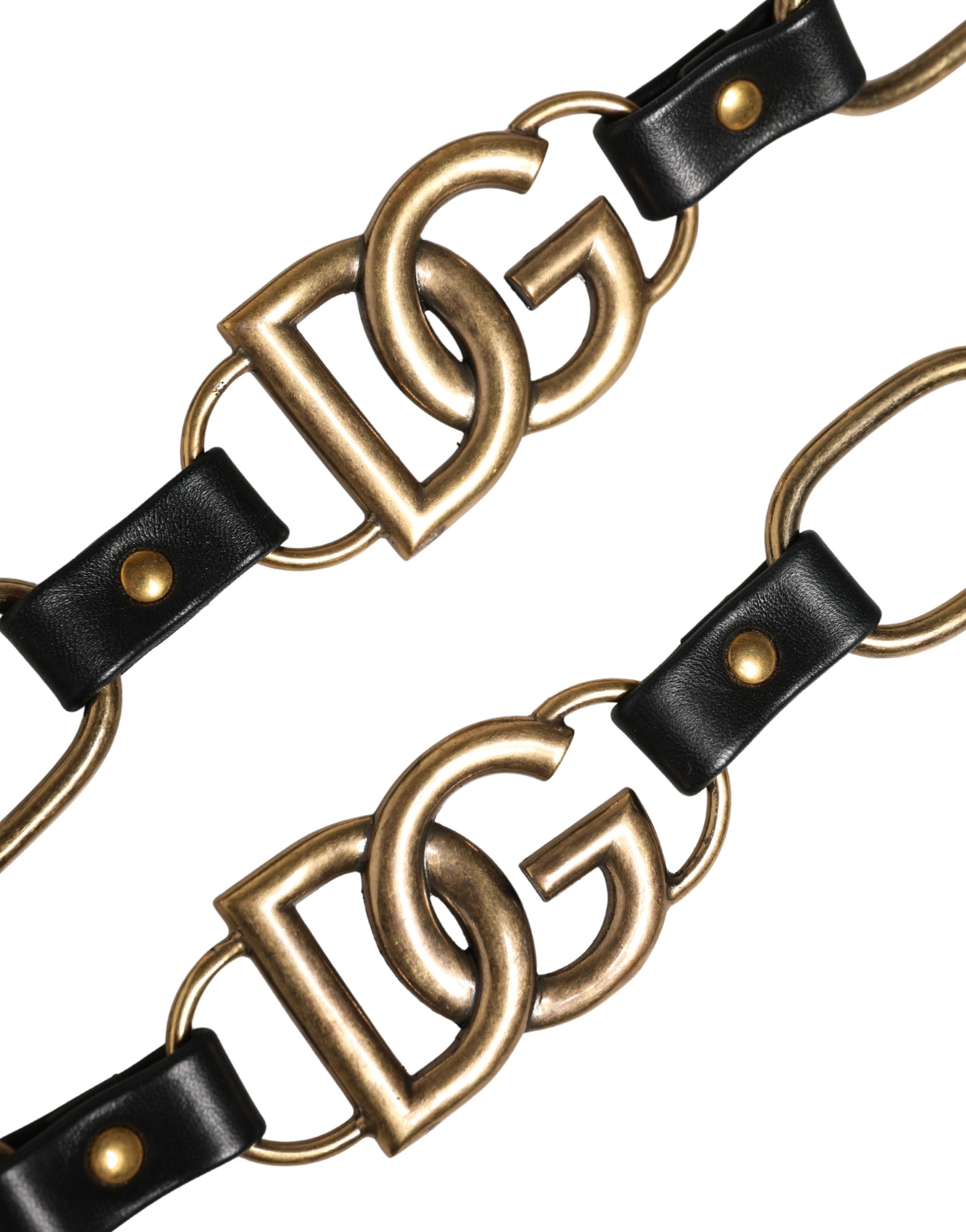 Dolce & Gabbana Black Leather Gold Chain Bag Accessory Shoulder Strap - Image 4