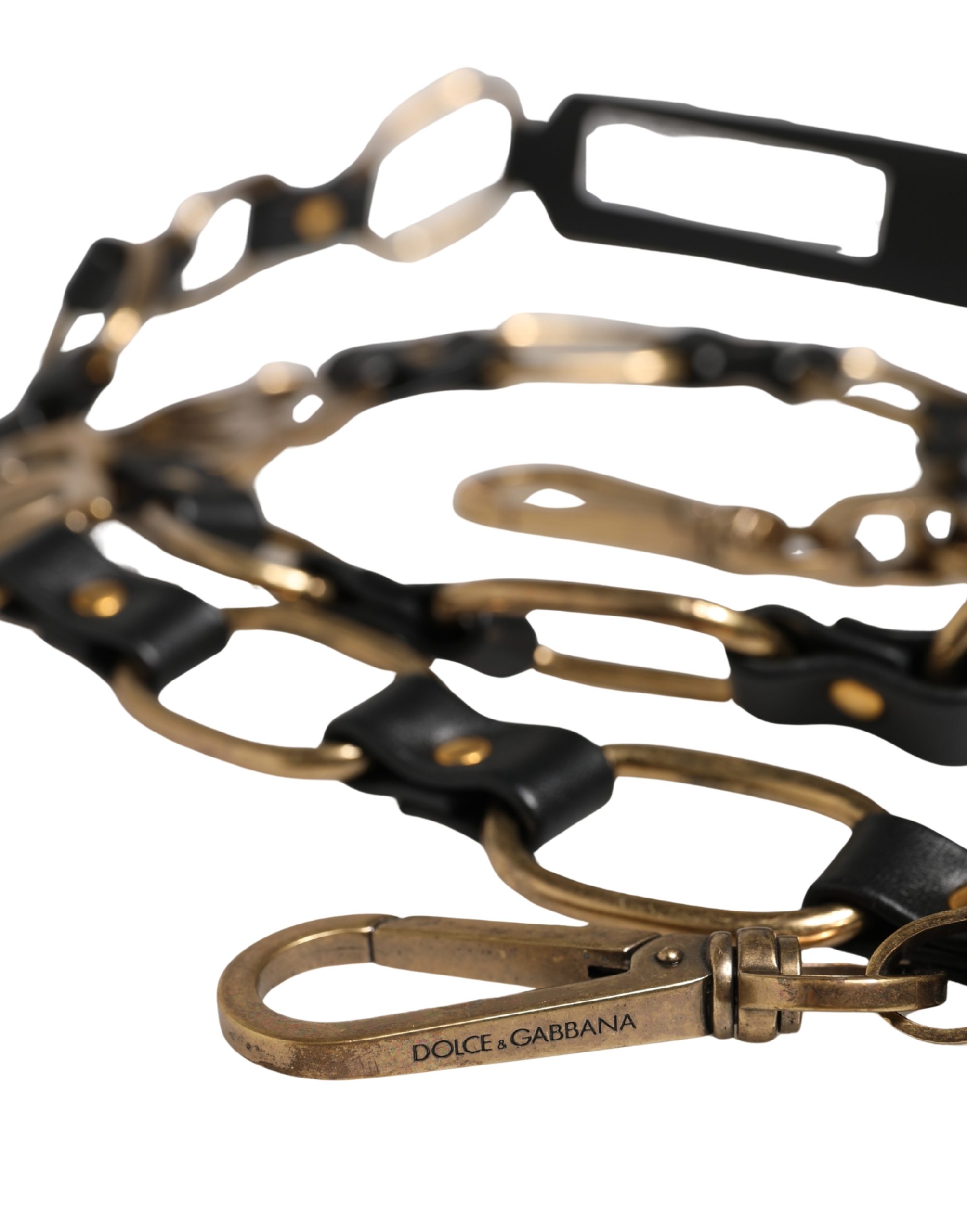 Dolce & Gabbana Black Leather Gold Chain Bag Accessory Shoulder Strap - Image 2