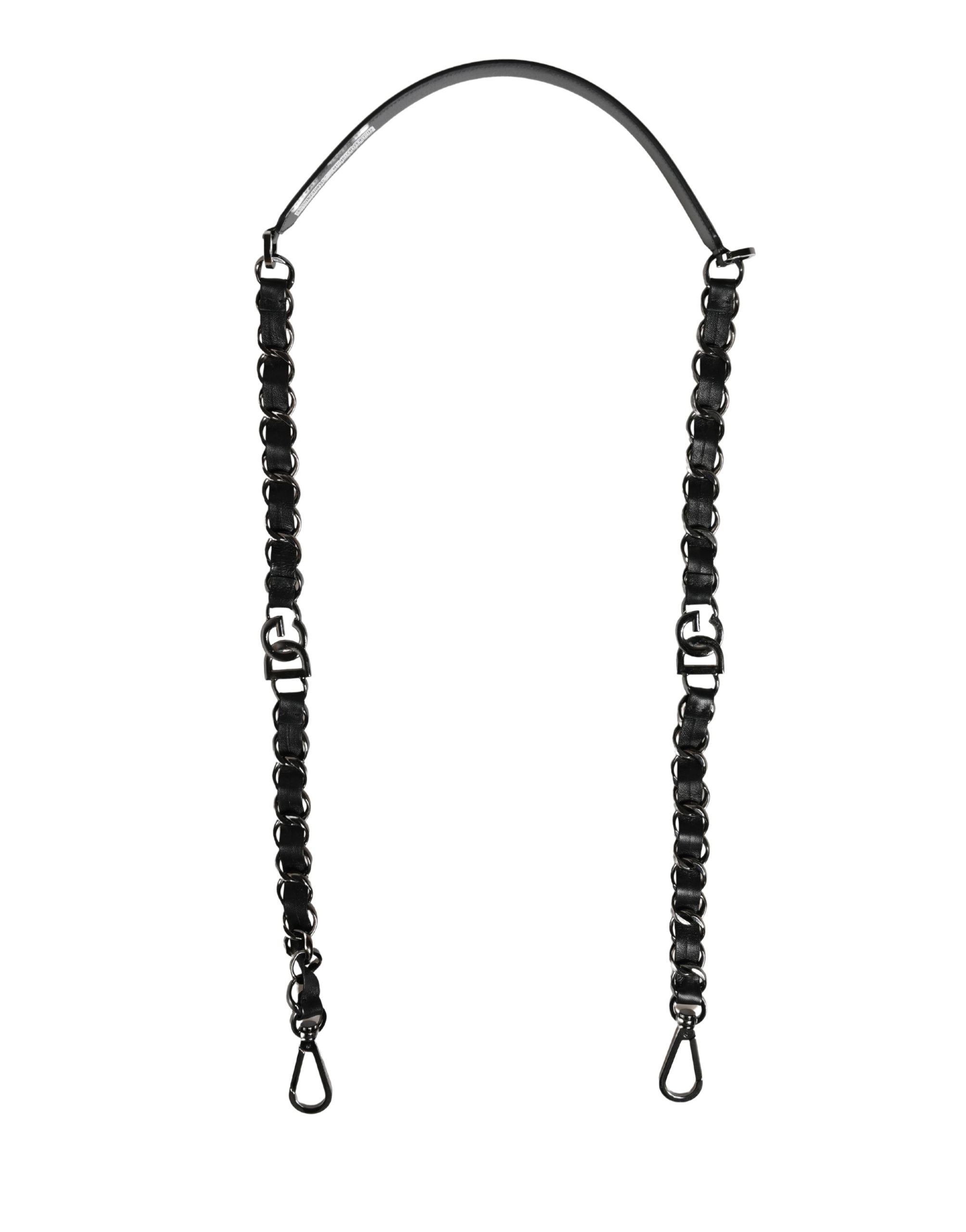 Dolce & Gabbana Black Leather Silver Chain Bag Accessory Shoulder Strap - Image 2
