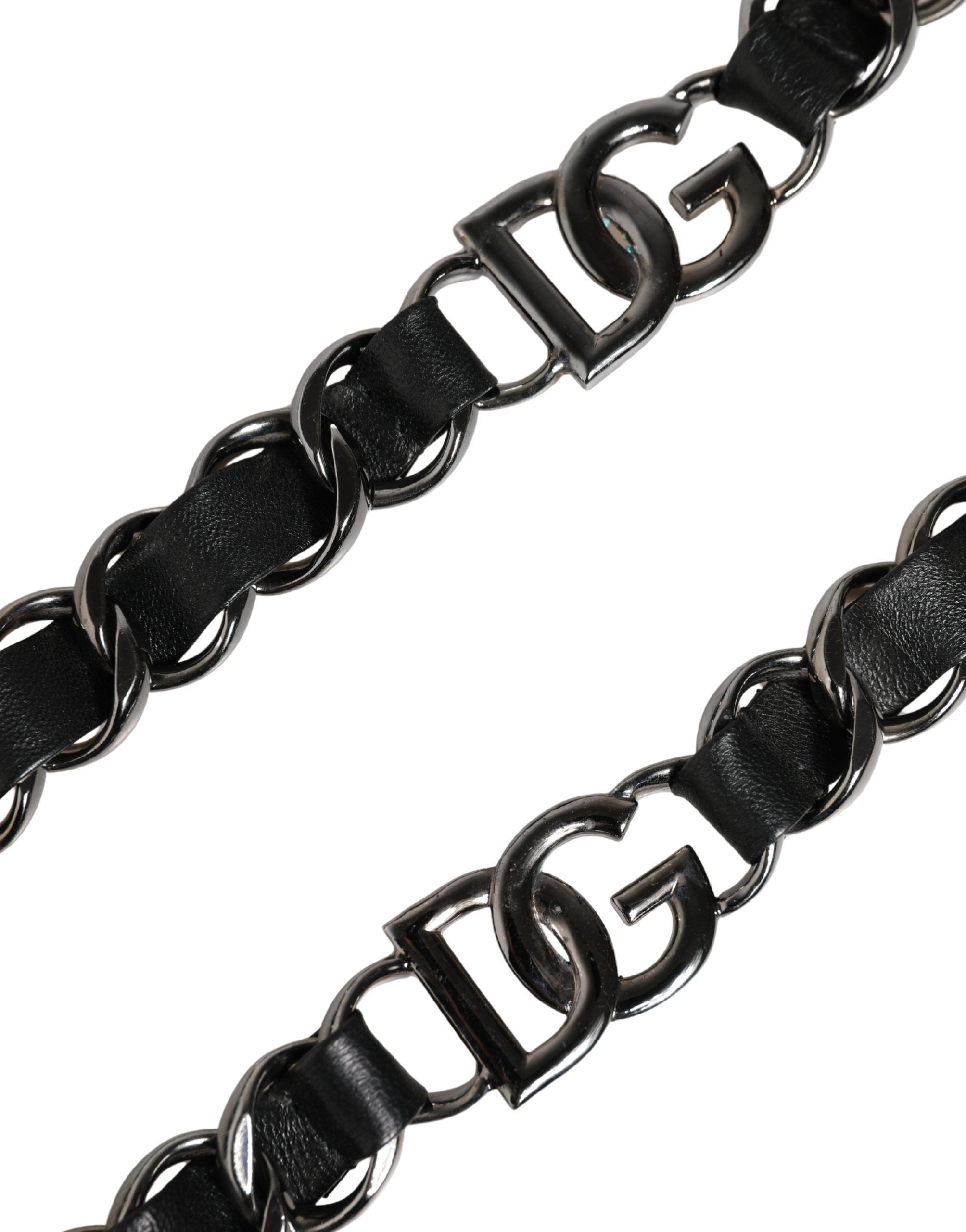 Dolce & Gabbana Black Leather Silver Chain Bag Accessory Shoulder Strap - Image 3
