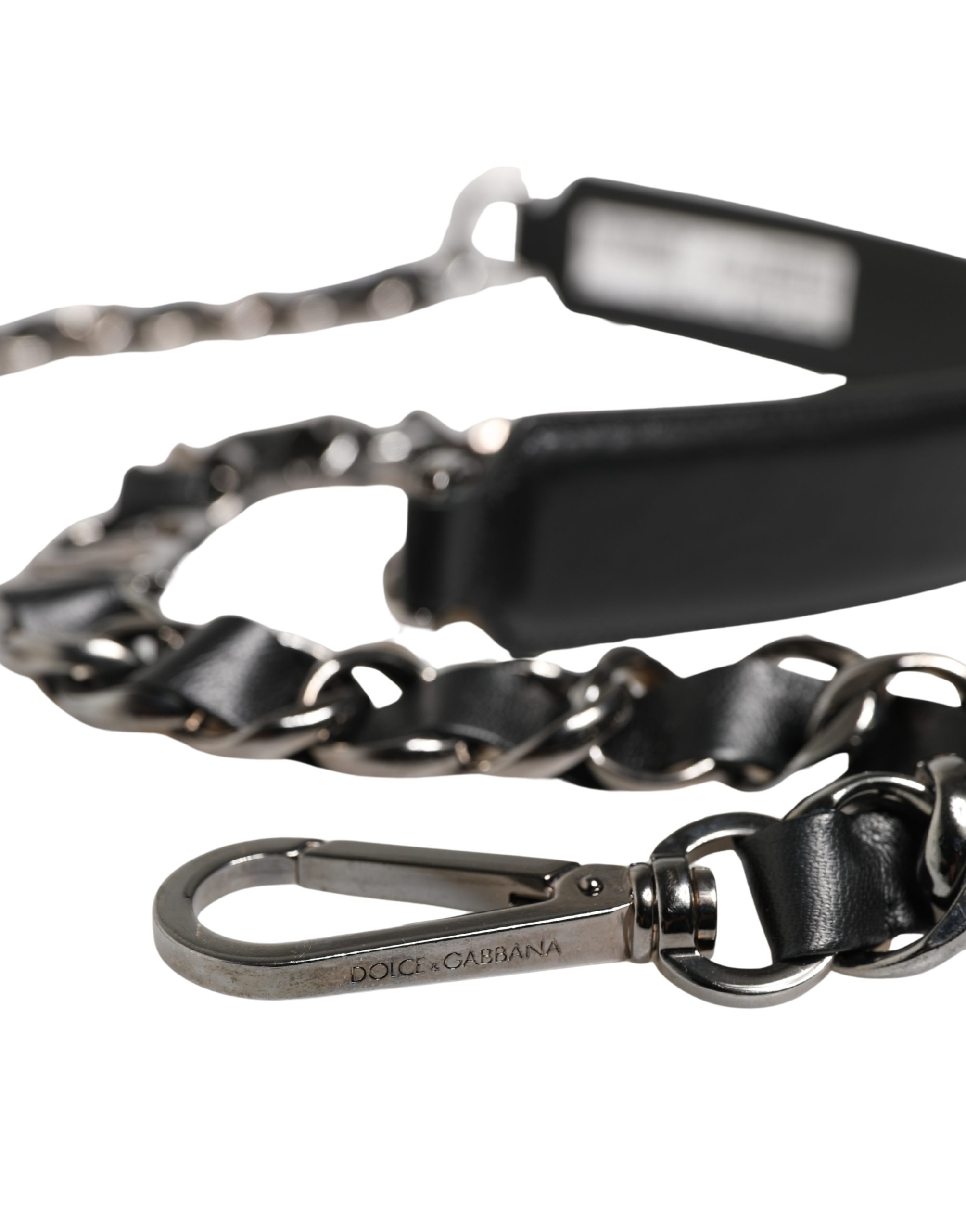 Dolce & Gabbana Black Leather Silver Chain Bag Accessory Shoulder Strap - Image 4