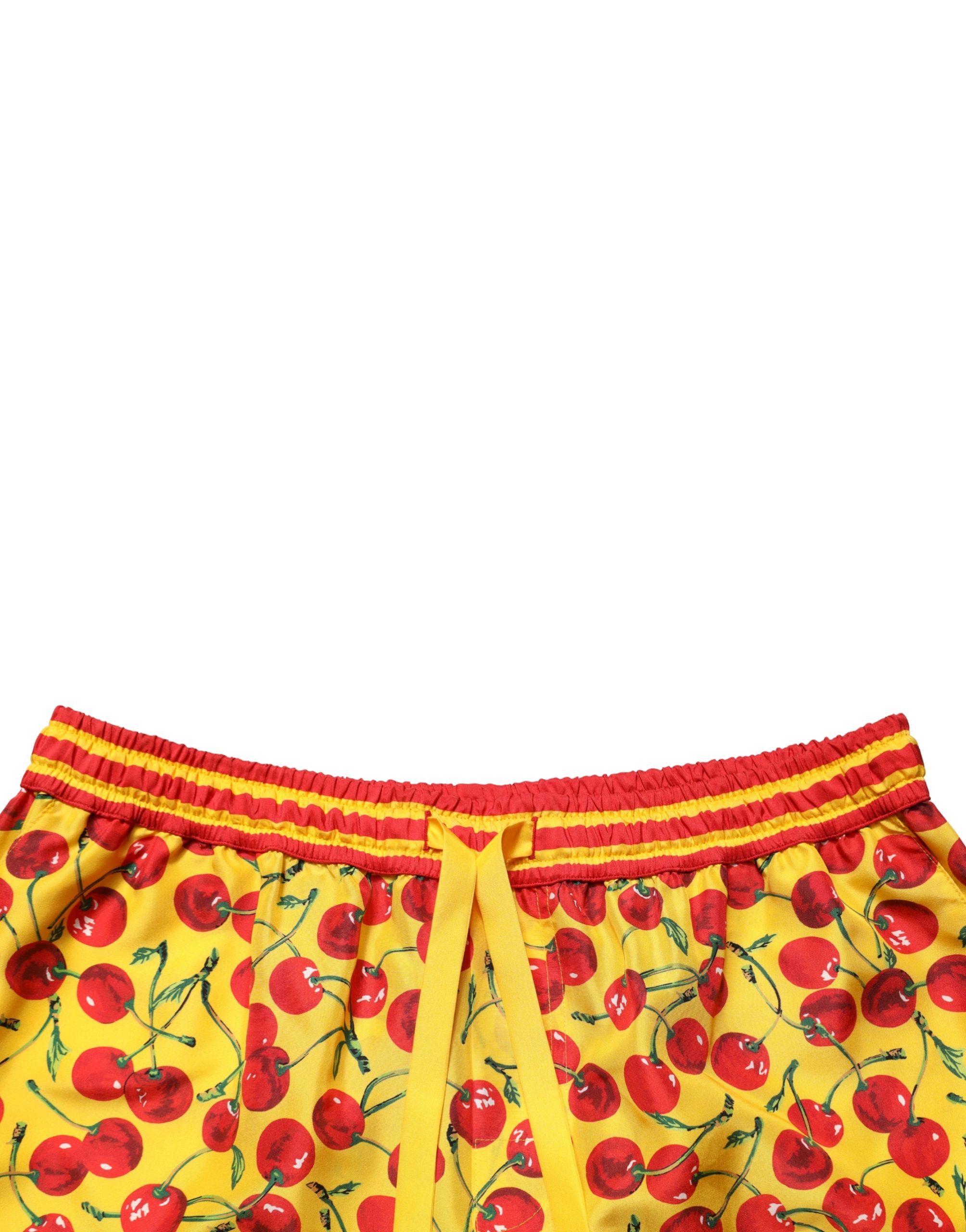 Dolce & Gabbana Yellow Red Cherry Print Silk Bermuda Shorts - Image 5